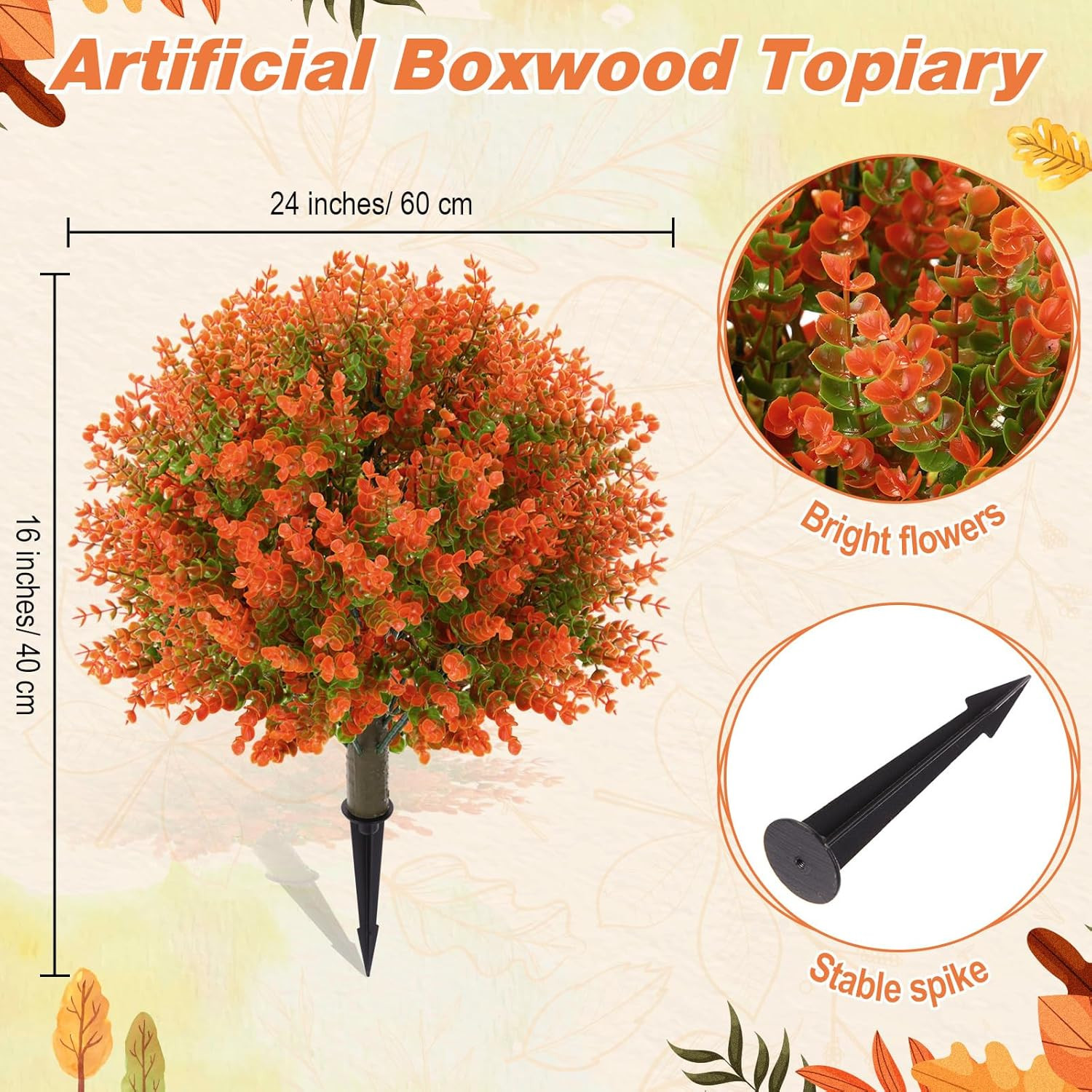 4 Pcs 18 Fall Artificial Boxwood Ball Topiary Tree UV Resistant Faux Bush for Ya
