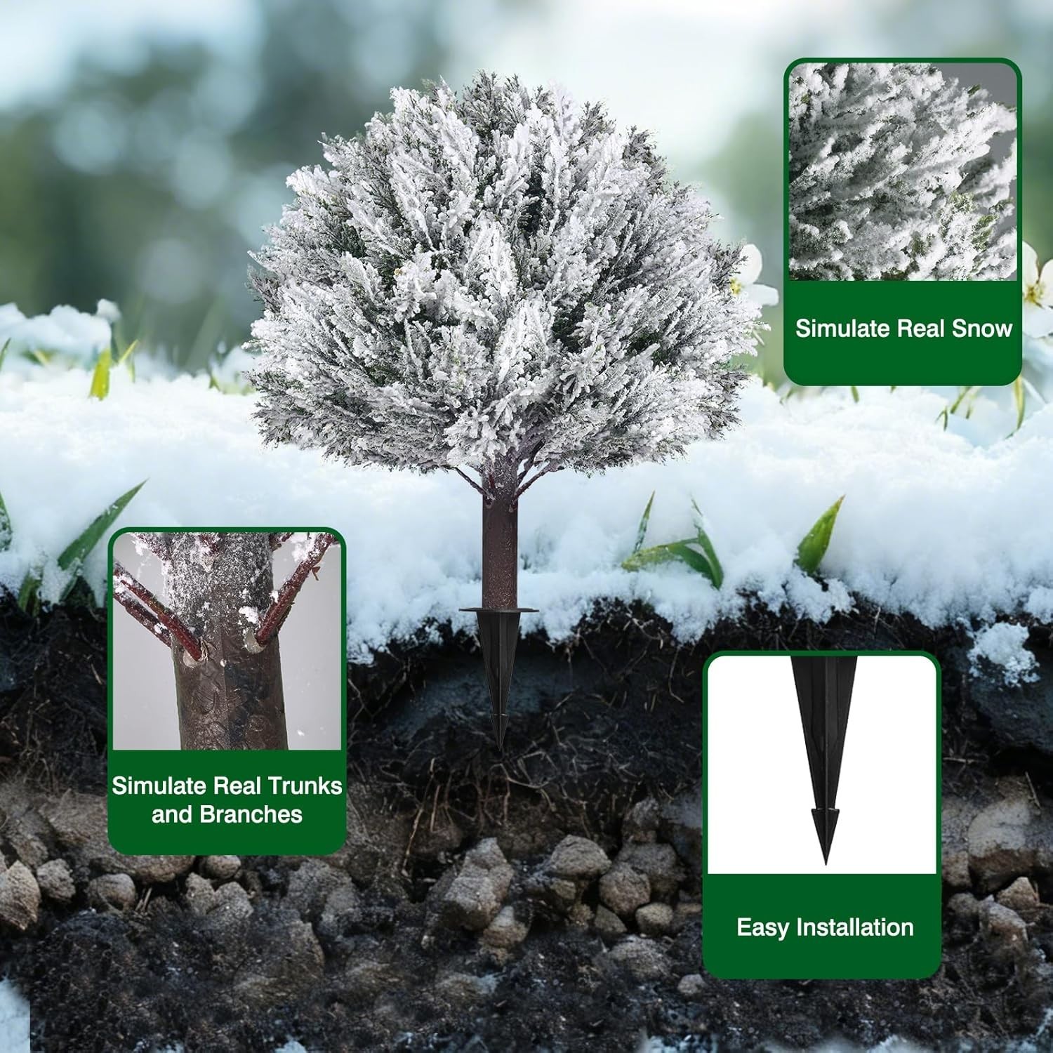 21in Snow Flocked Cypress Topiary Trees – Perfect for Any Indoor/Outdoor Setting
