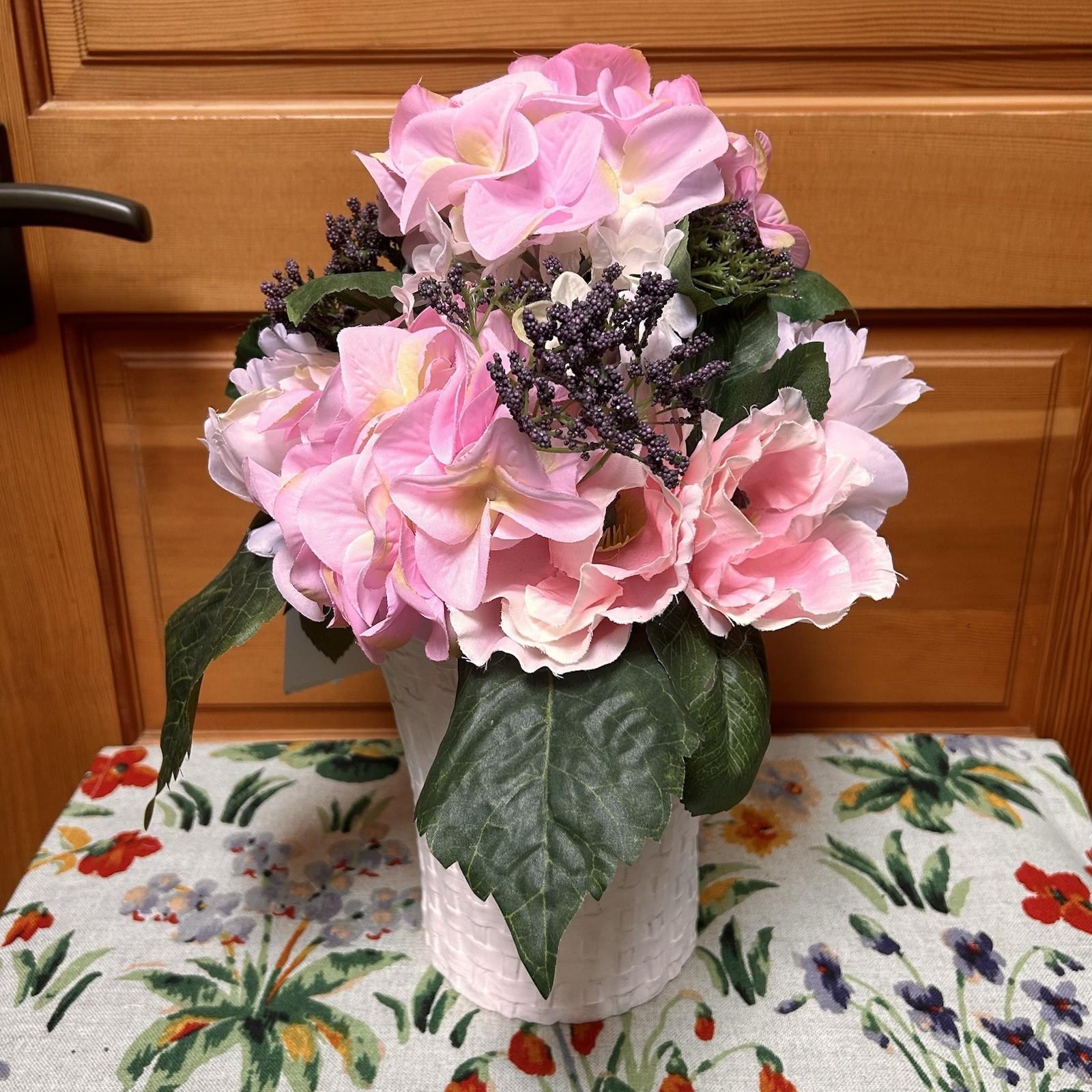 Faux Flower Arrangement Pink Hydrangeas Peonies Wedding Shower Garden Tea Party