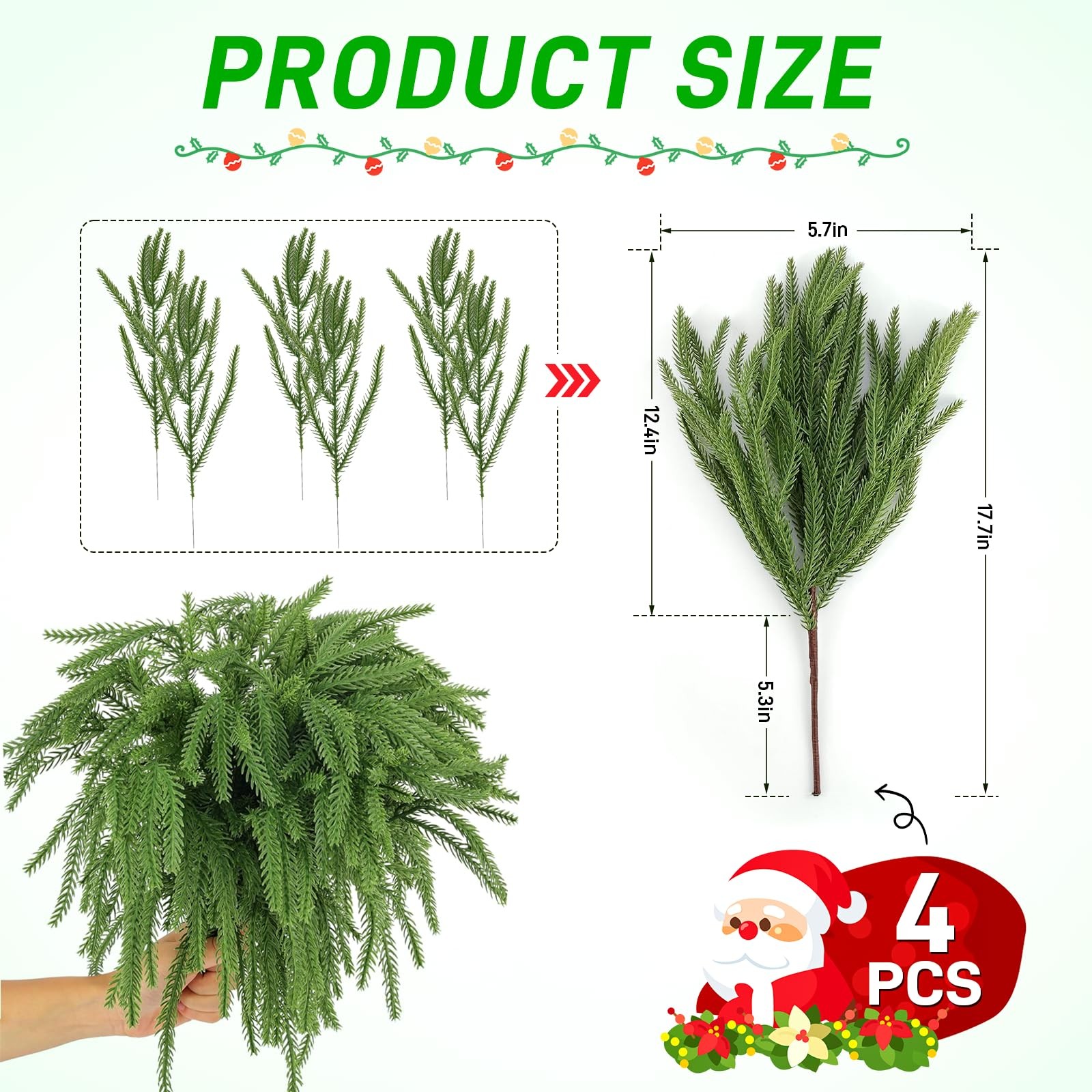 Real Touch Christmas Norfolk Pine Branches -18″ Artificial Pine Branches Gree…
