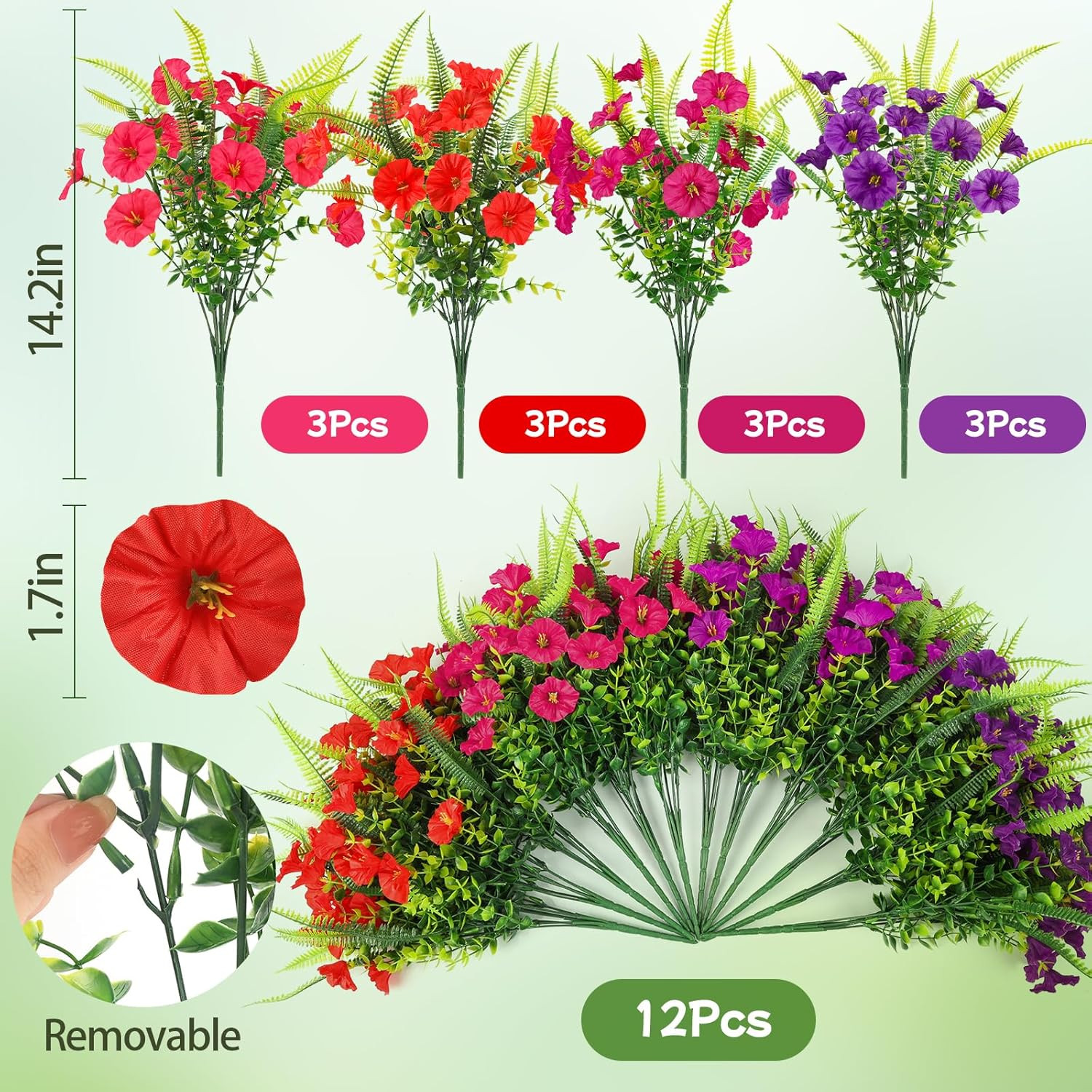 Artificial Flowers for Outdoors 12 Bundles Artificial Petunias Fake Flowers UV R
