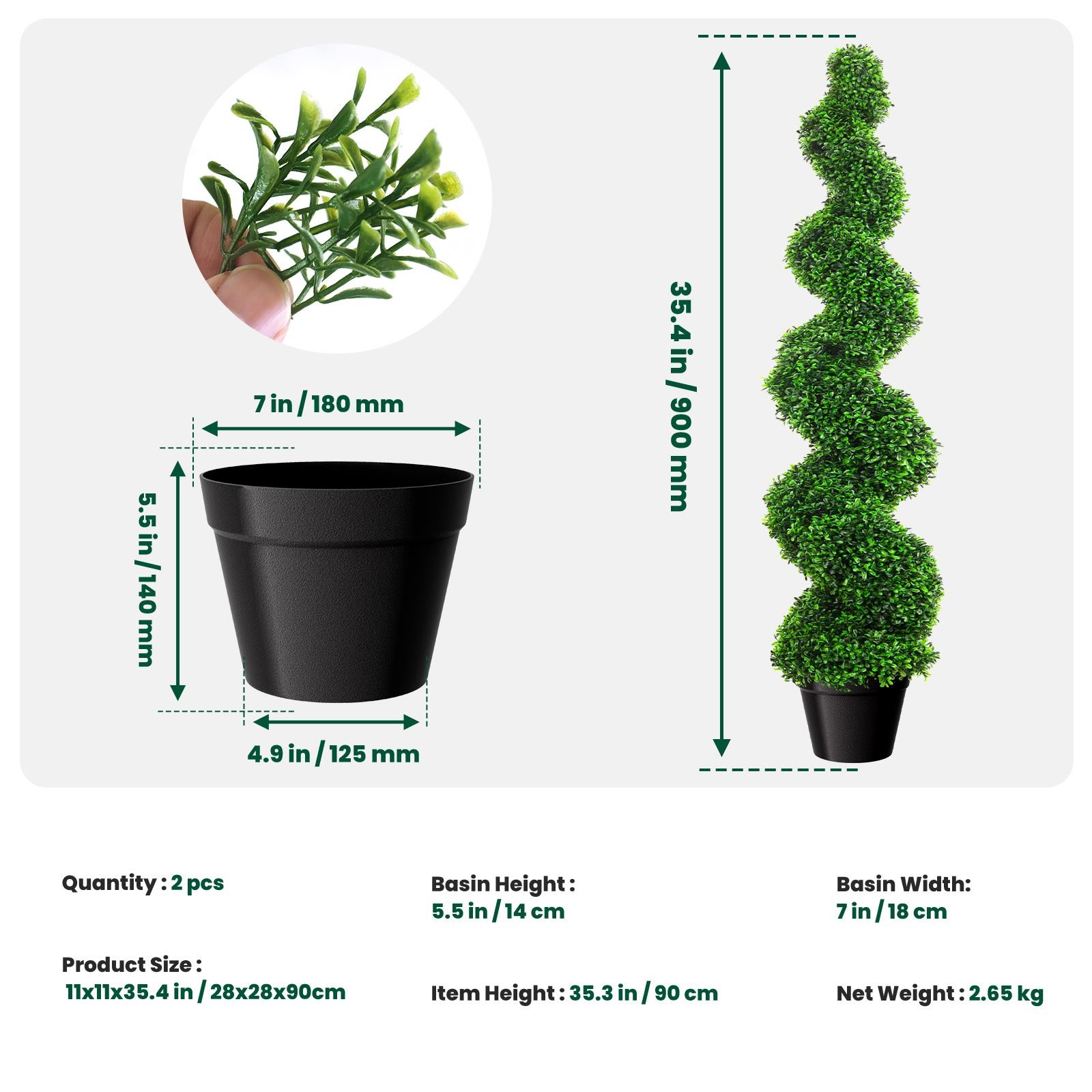 3/5Ft Artificial Boxwood Spiral Topiary Trees for Decorative/Indoor/Porch/Garden