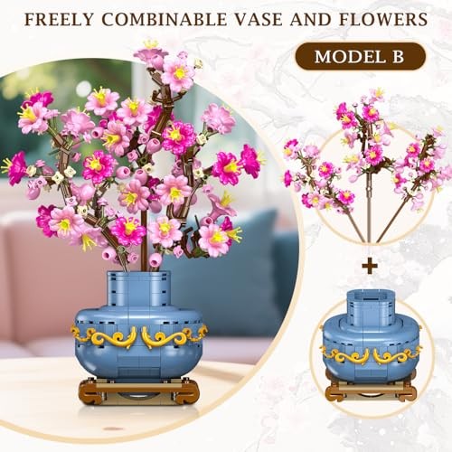 Flowers Cherry-Blossom Bonsai Building Set – 2 in 1 Artificial Bonsai Tree