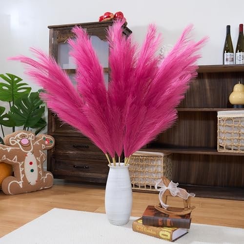 Premium Pampas Grass – Fuchsia 43.3″ 8pcs Tall 8pcs 43.3″(110cm) Faux Hot Pink
