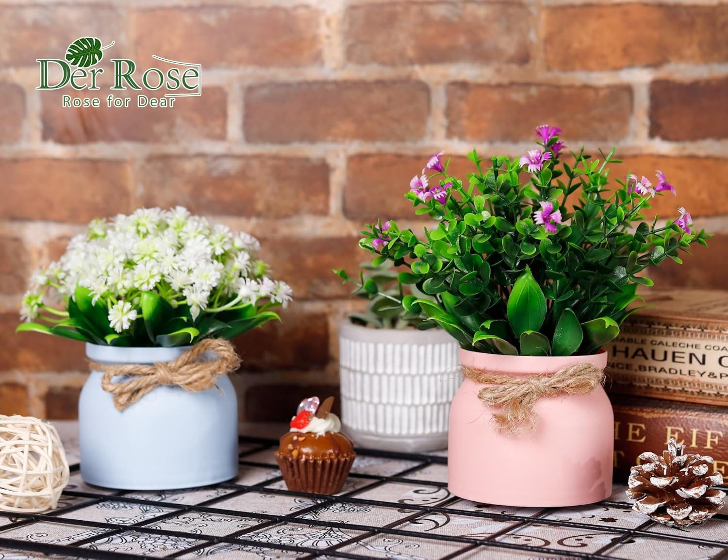 Der Rose 4 Pack Fake Flowers Small Artificial Faux Plants Indoor Summer Spring D