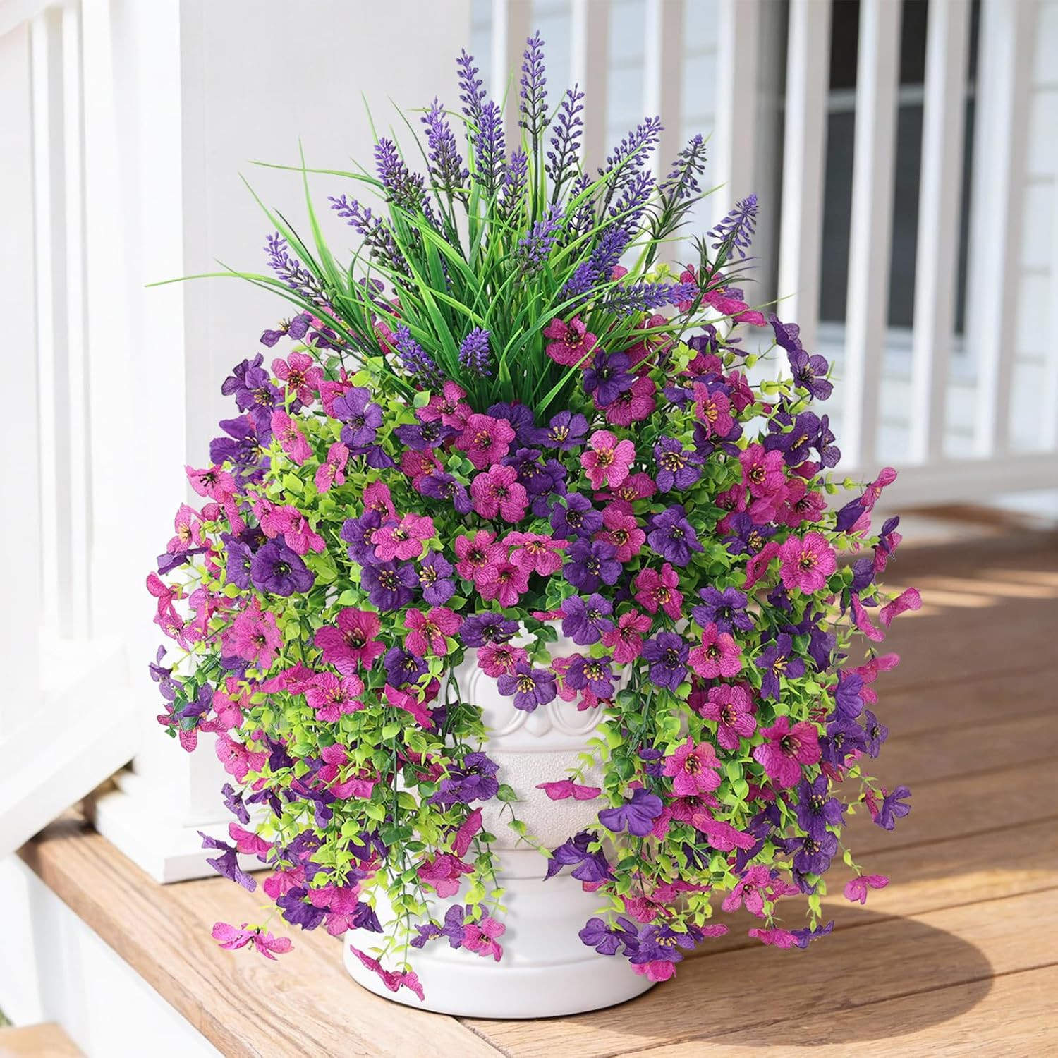 Artificial Fake Hanging Flowers Plants for Outdoor outside Decoration, Faux Silk