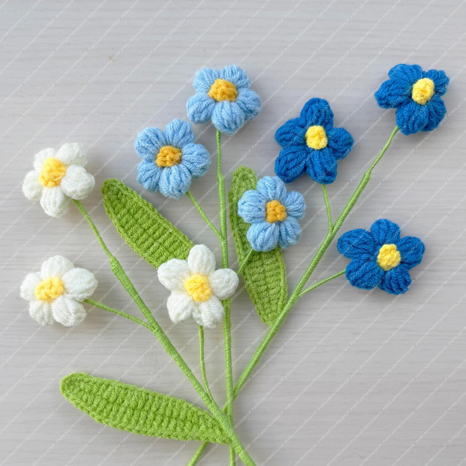 Set of 3 Handmade Crochet Puff Flower Bouquet (no vase) | Flower Arrangement