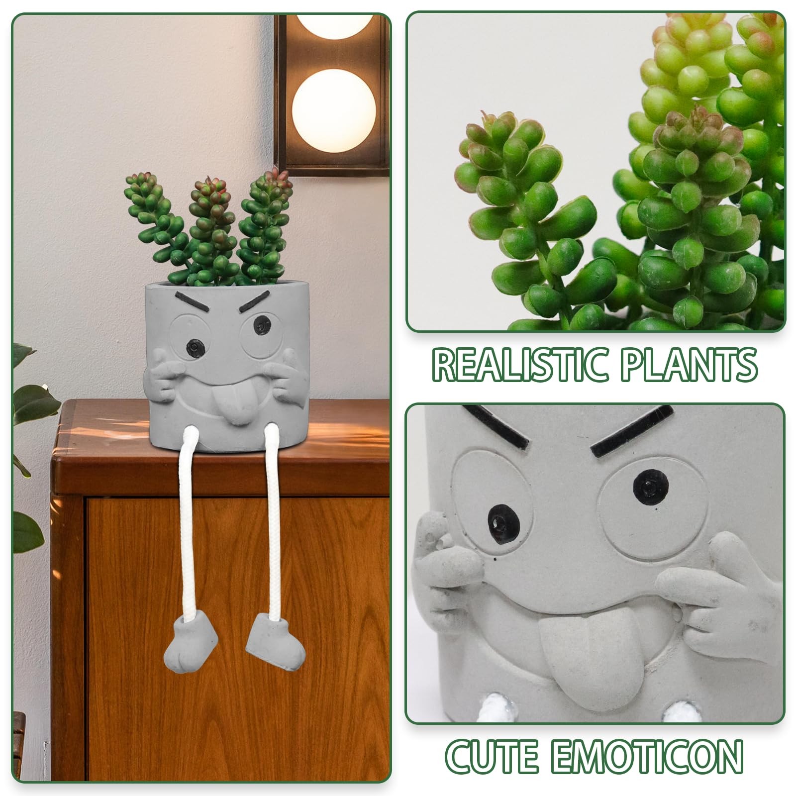 1 PCS Artificial Succulents Cement Pots Hanging Leg Kitchen Shelf Wall Decor