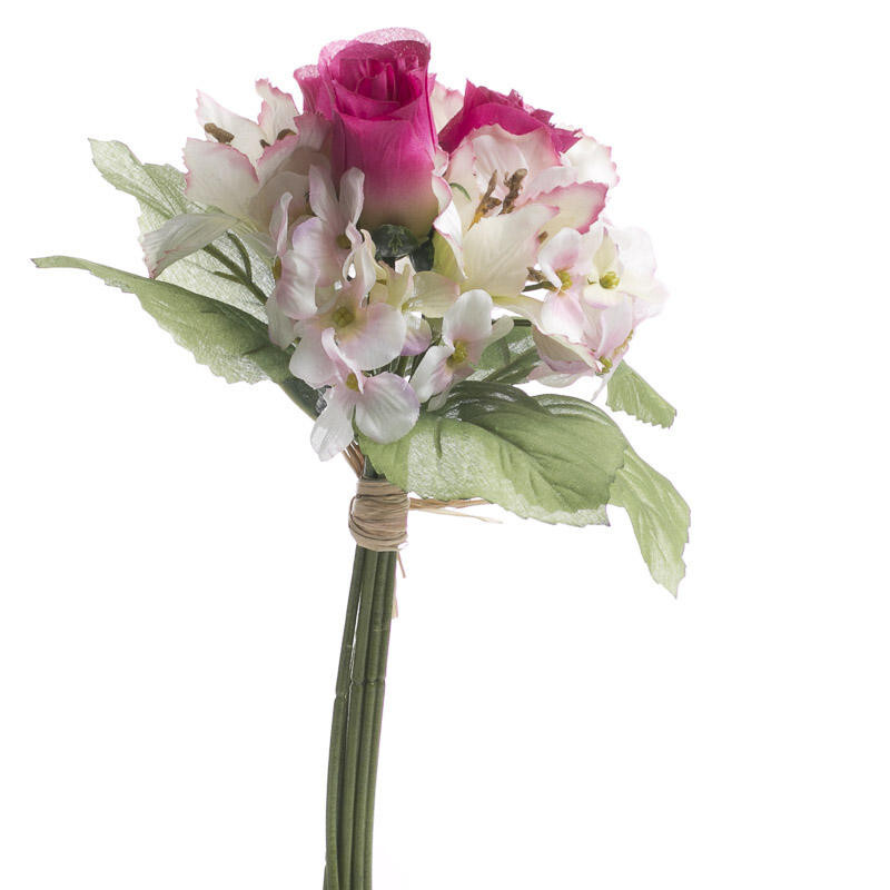 Set of 3 Raspberry Artificial Rose Bud, Hydrangea, and Daylily 9-1/2″ Bundles