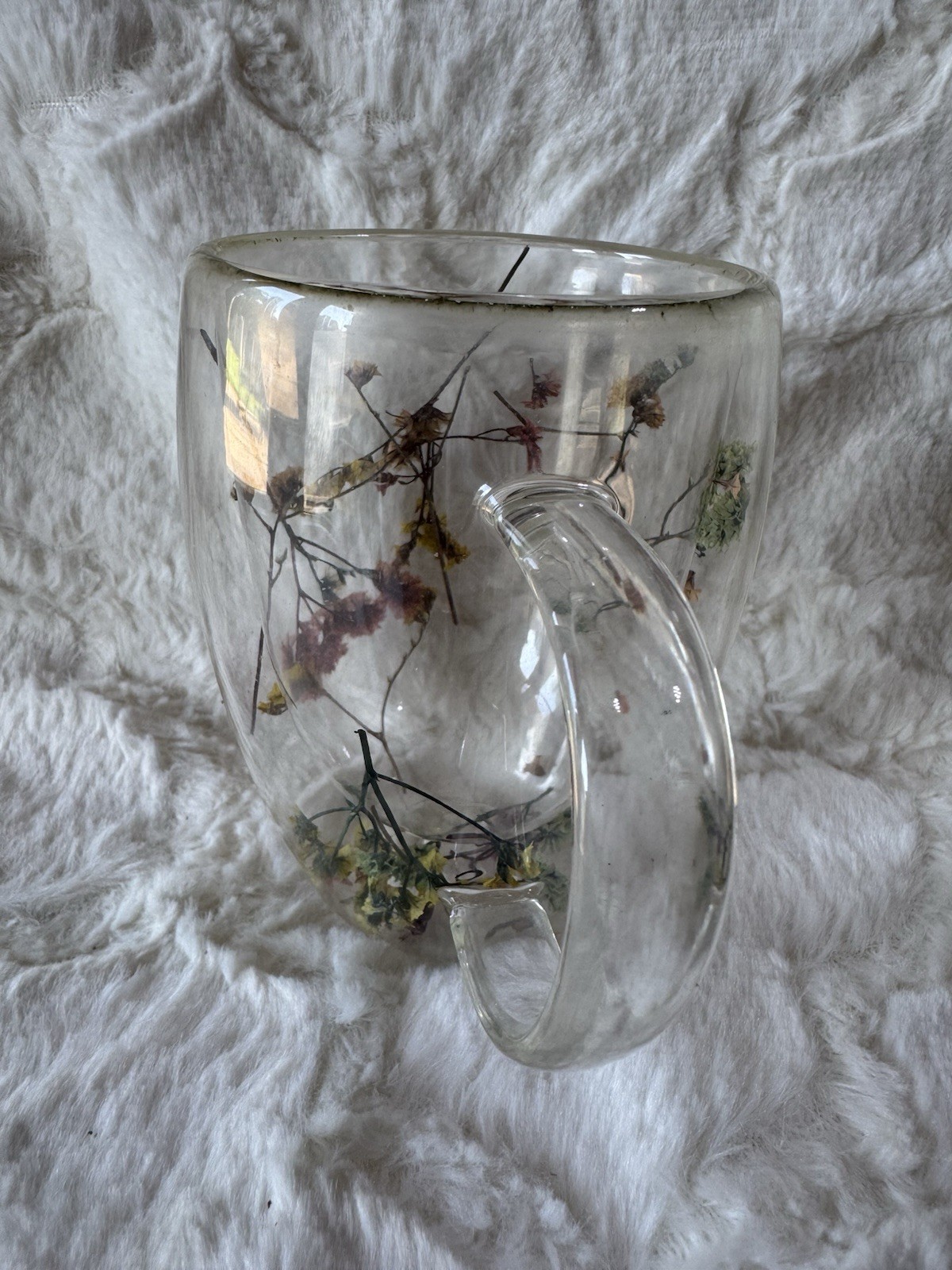 Dried Flowers 💐 Glass Mug Double Wall Coffee Tea Cup Botanical Floral