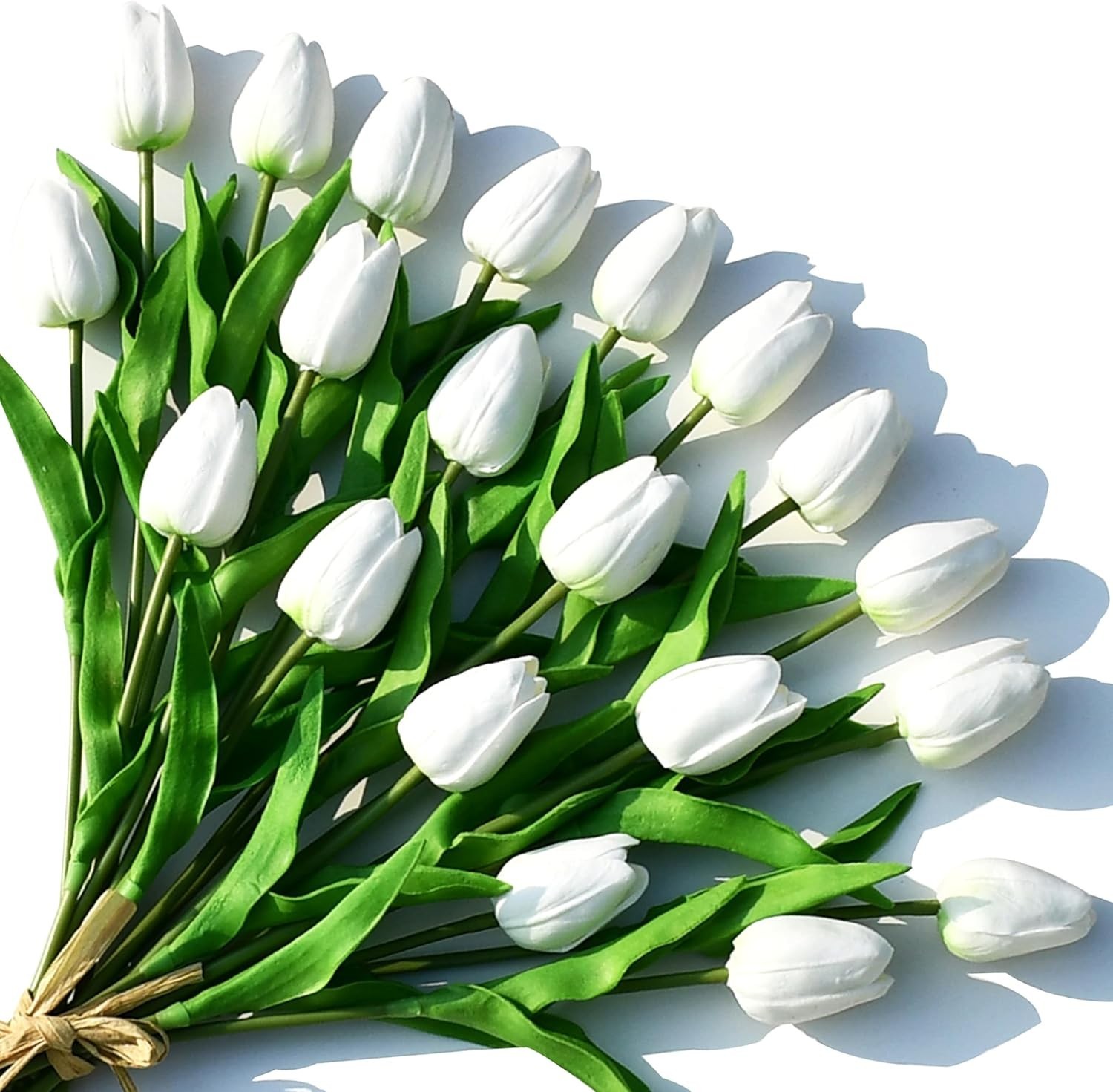 Artificial White Tulips 20 Pcs – 13.5 Inch PU Faux Flowers with Bendable Stem…
