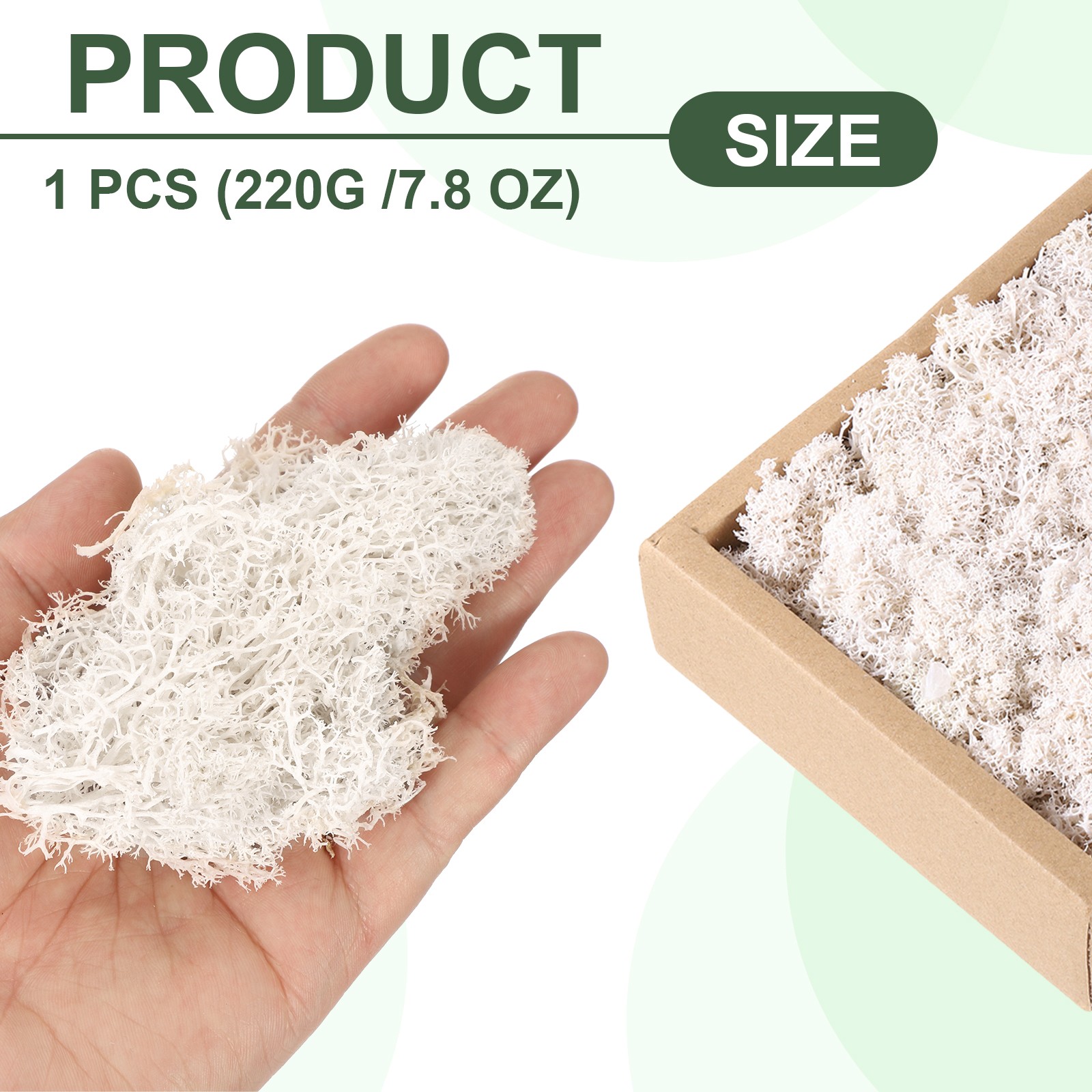 7.8oz Preserved Reindeer Moss, White Decorative Artificial Fake Moss