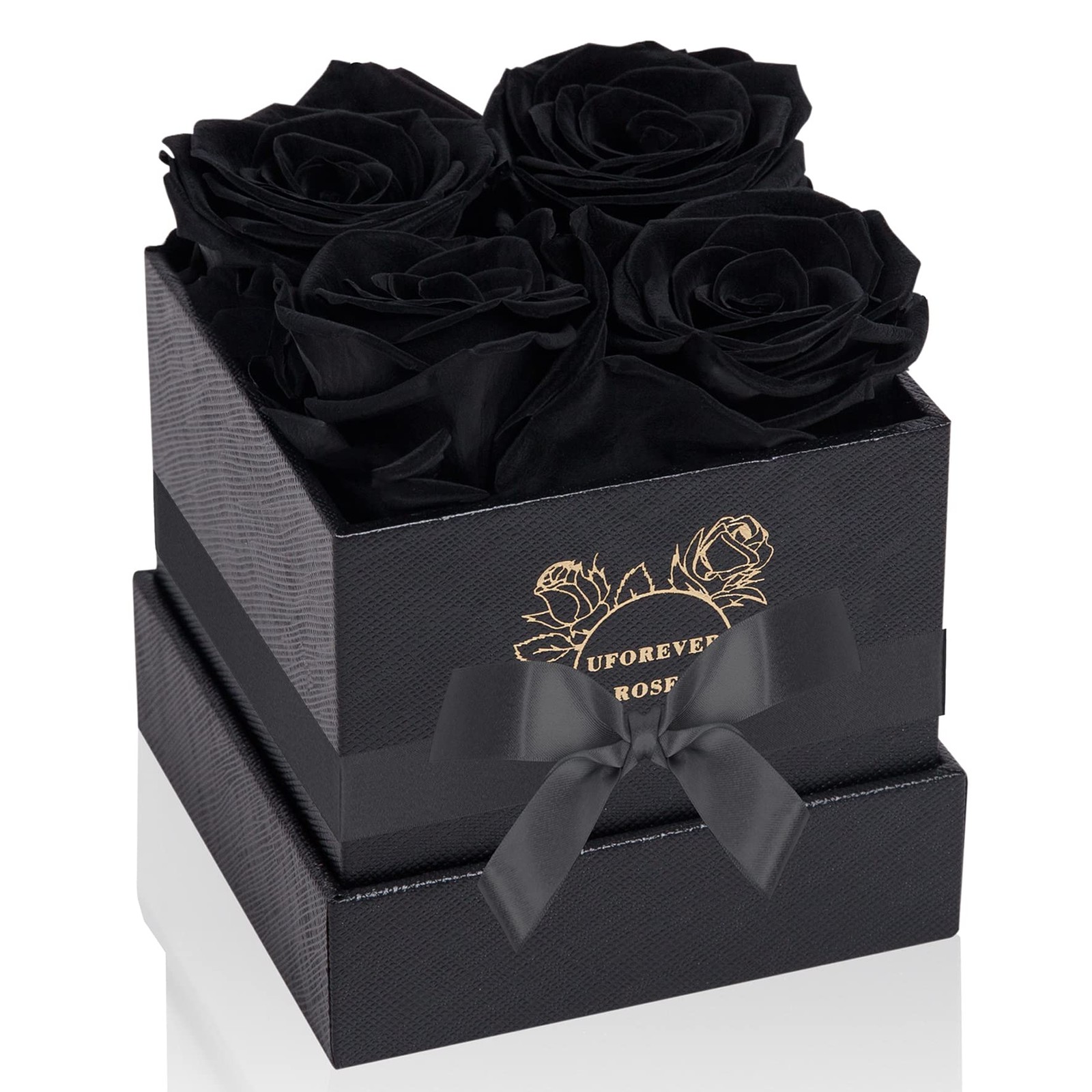 4-Piece Black Preserved Roses in a Box Real Long Lasting Flowers Gift For Her