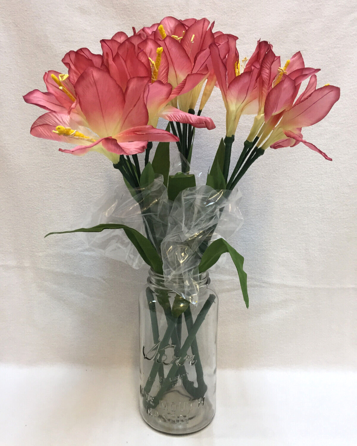 Lily Flowers Pink Rose Wine Faux Silk 7 Blooms Per 28″ Stem Thailand Lot of 3