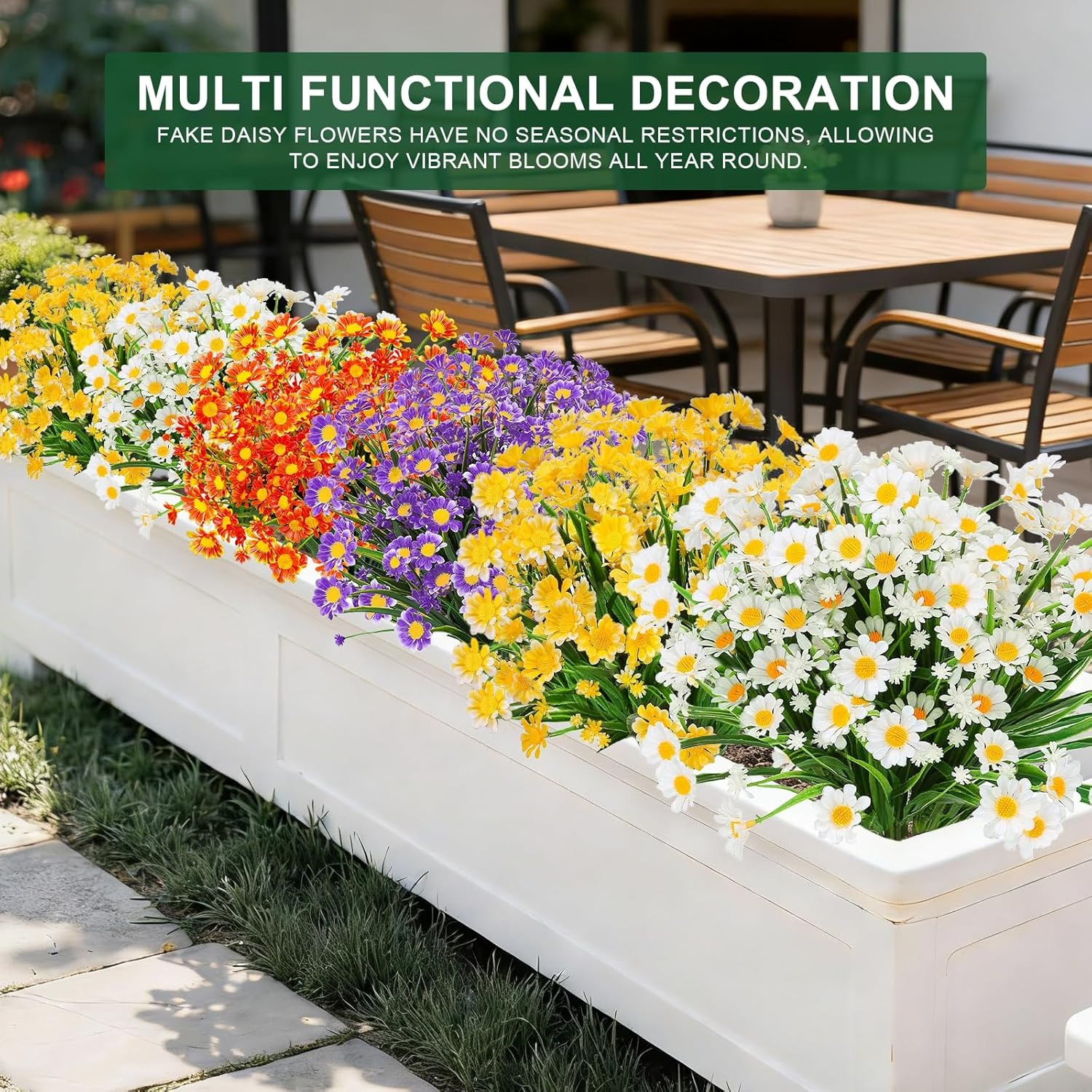 8 Bundles Artificial Daisy Flowers for Outdoors Summer Decor, UV Resistant No Fa
