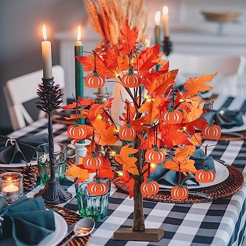 Fall Decorations for Home, 24”2FT Lighted Maple Leaves Tree Fall Decor Orang