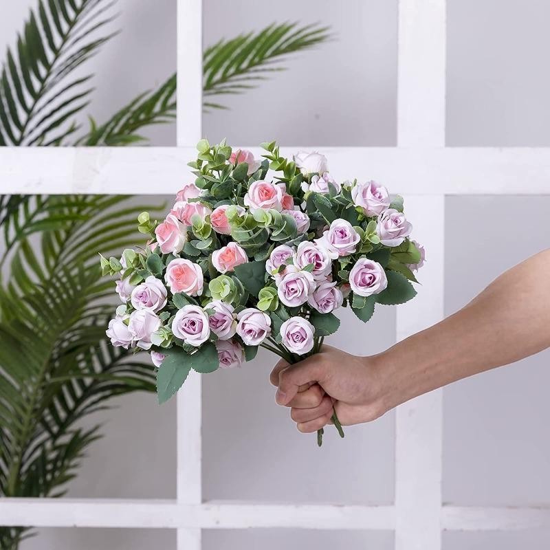10 Head Artificial Silk Rose Peony Eucalyptus Bouquet Wedding Home Party Decor