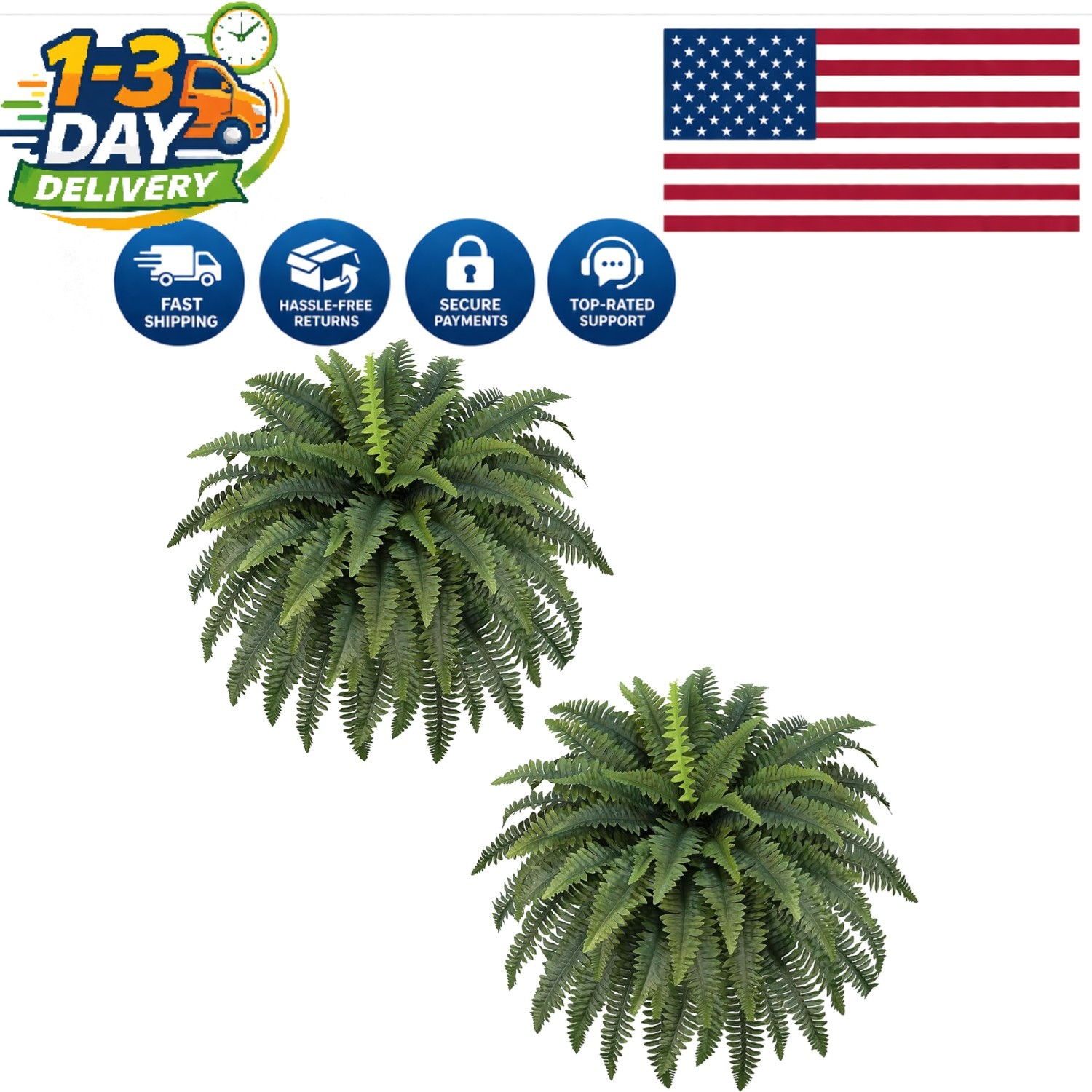 Eco-Friendly 42″ Boston Ferns – 2 Bundles for All-Season Indoor and Outdoor Use