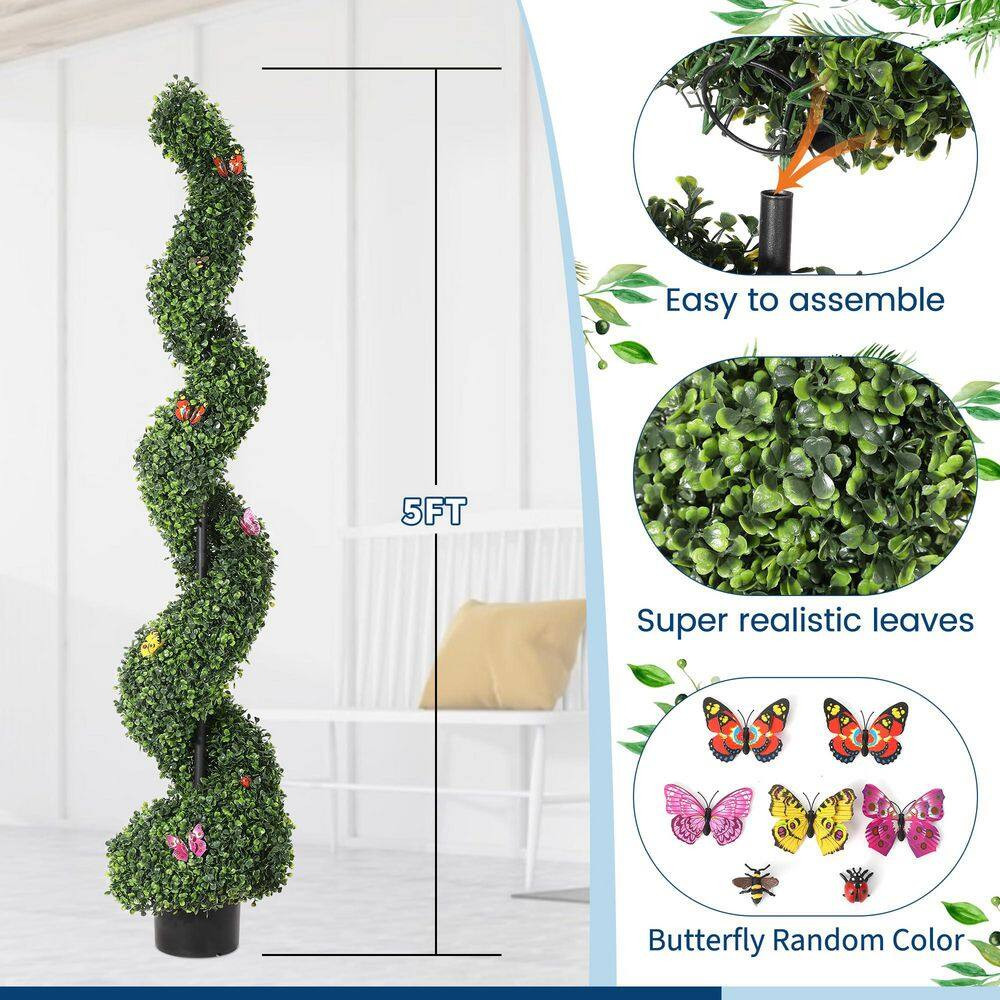 5 Ft Artificial Boxwood Spiral Topiary Trees,Artificial Plants Front Porch with