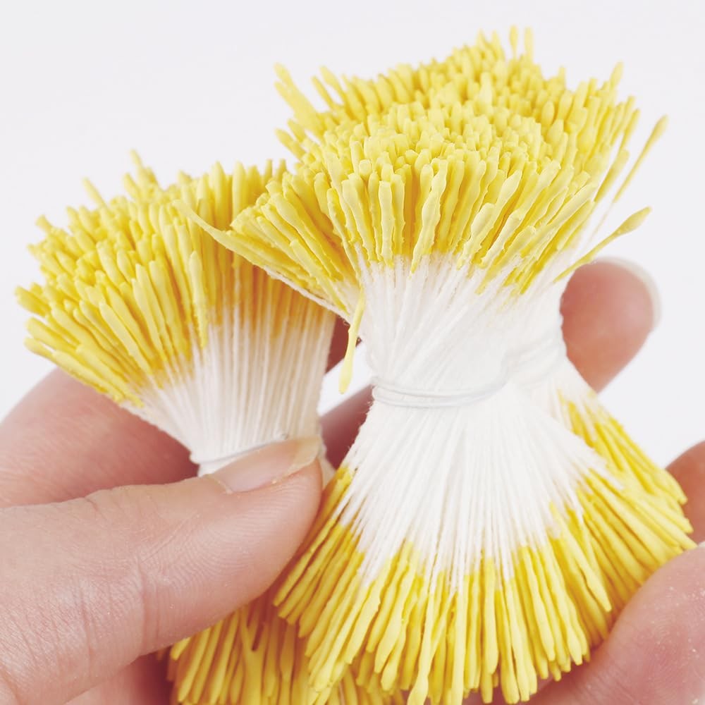 400 Pcs Yellow Long Flower Stamen Double Heads 1 mm Artificial DIY Craft