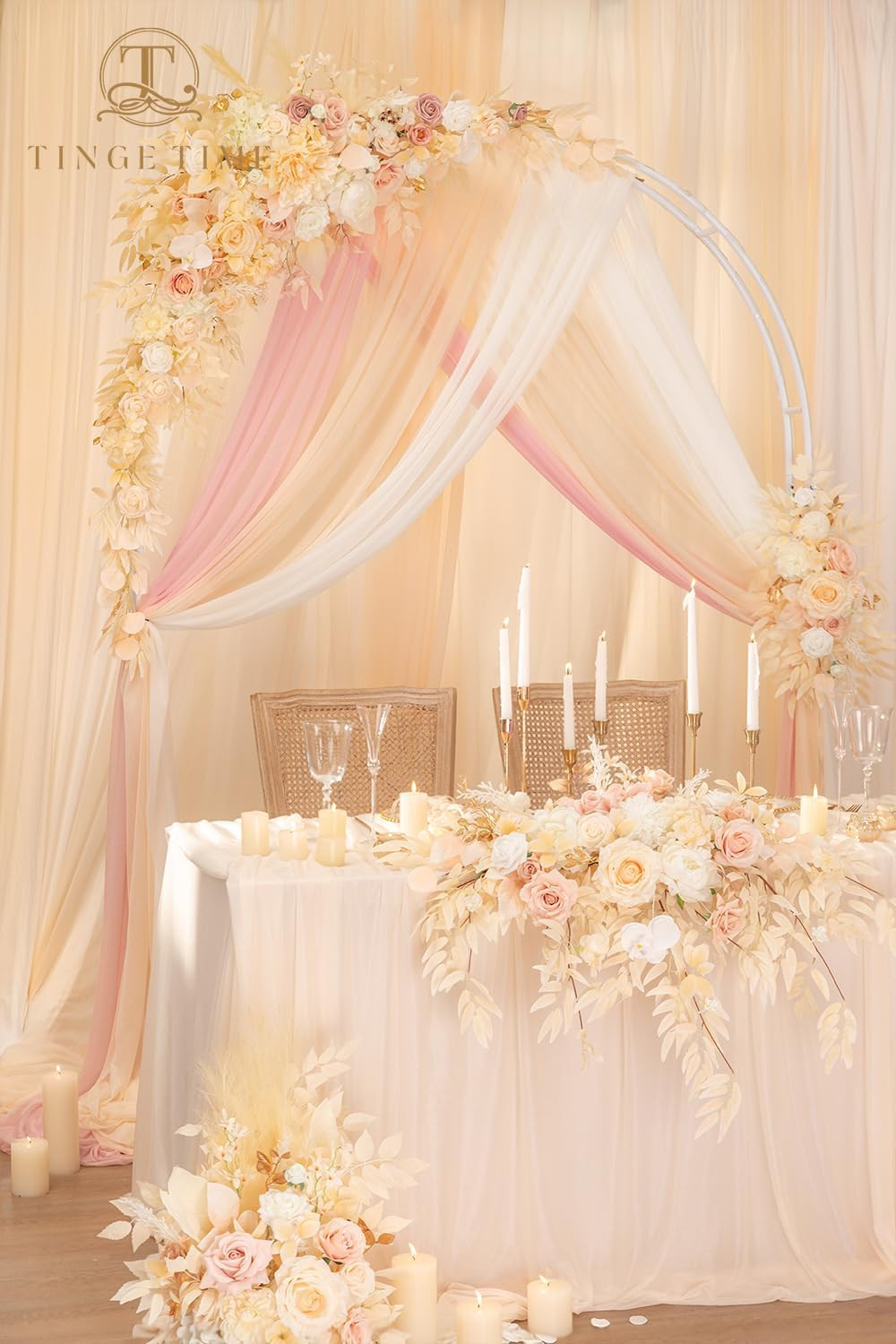 Wedding Arch Flowers Kit – Deluxe 5Pcs Artificial Floral Swag with 3 Sheer Drape