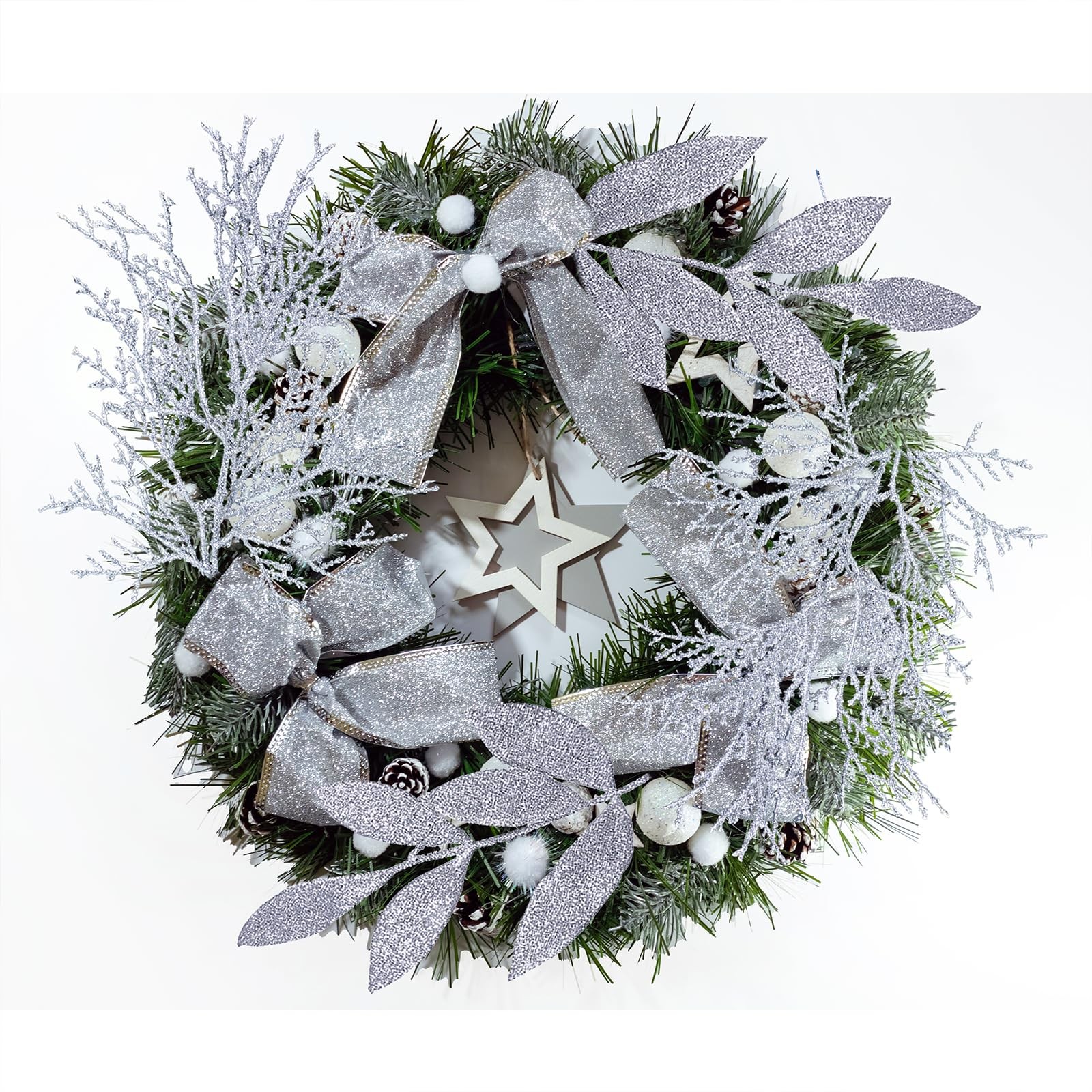 30 Pcs Christmas Artificial Leaf Sprays Cedar Picks Silver Glittered Christma…