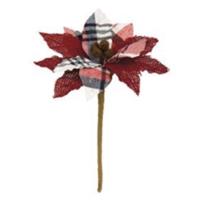 4″ Crimson Fabric Poinsettia Floral Pick Decor