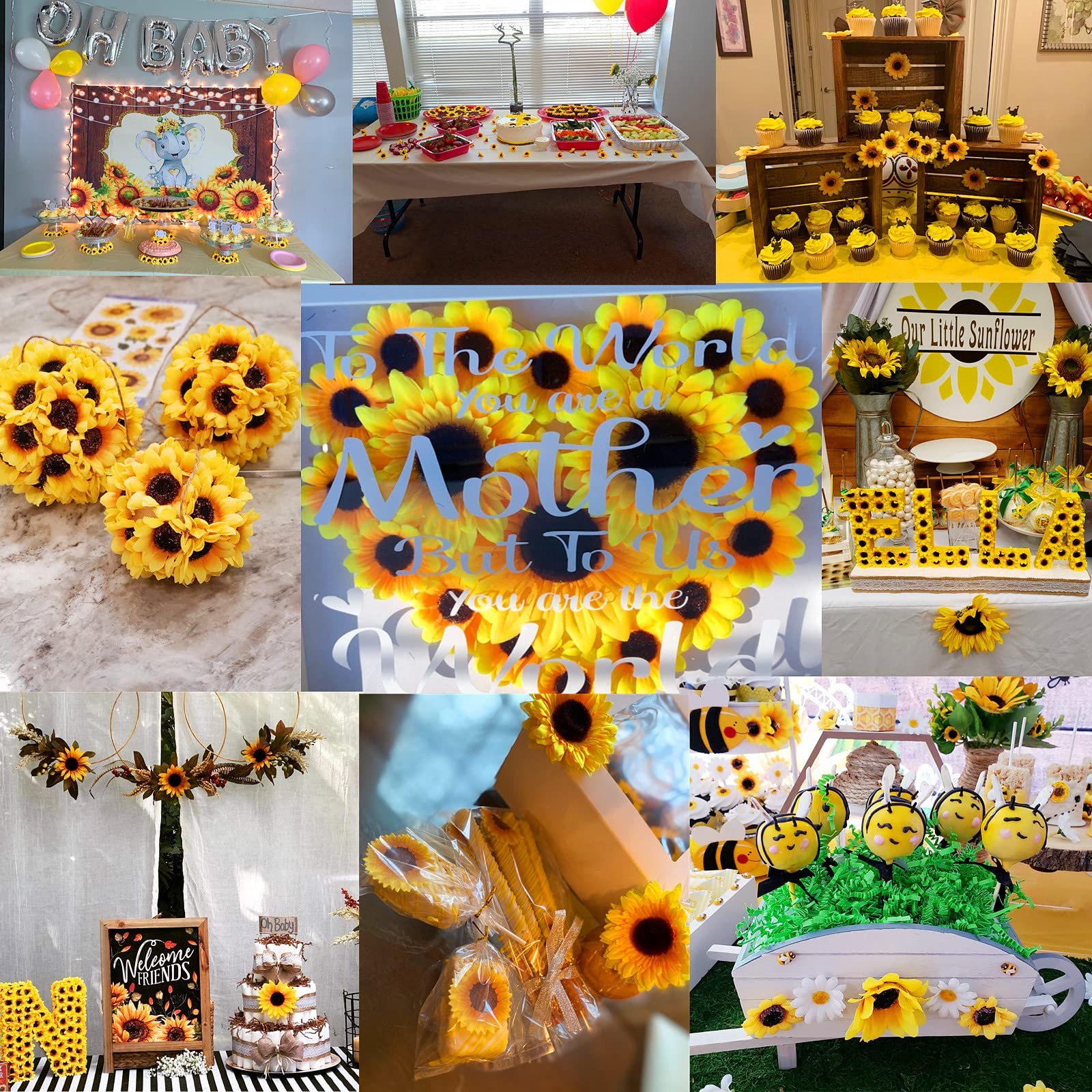 130 PCS Artificial Sunflower Heads Yellow Floral Decor 3.5/1.5 Inch DIY Crafts