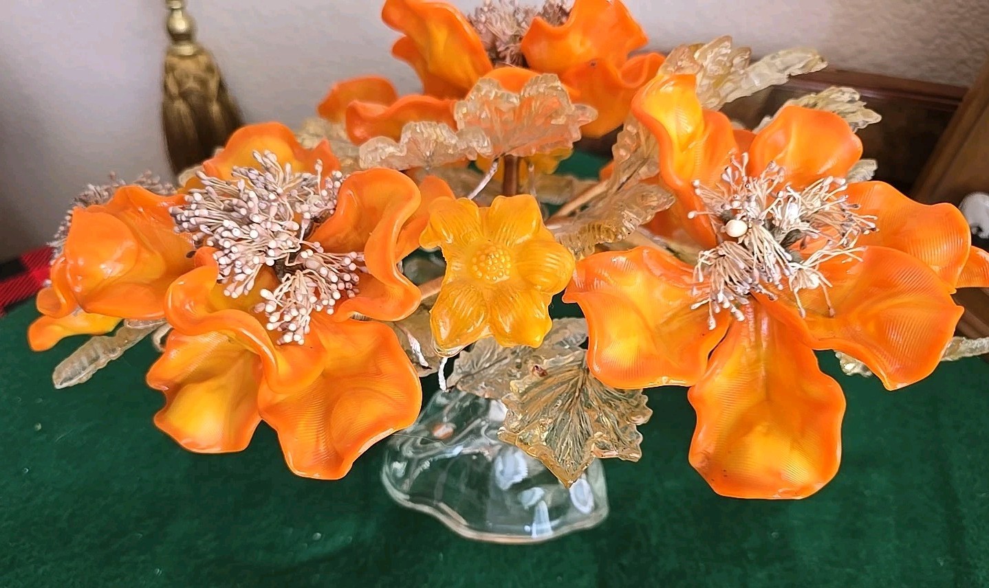 Art Glass Orange Flower Arrangement Peony Bonsai Tree Centerpiece Murano? Italy