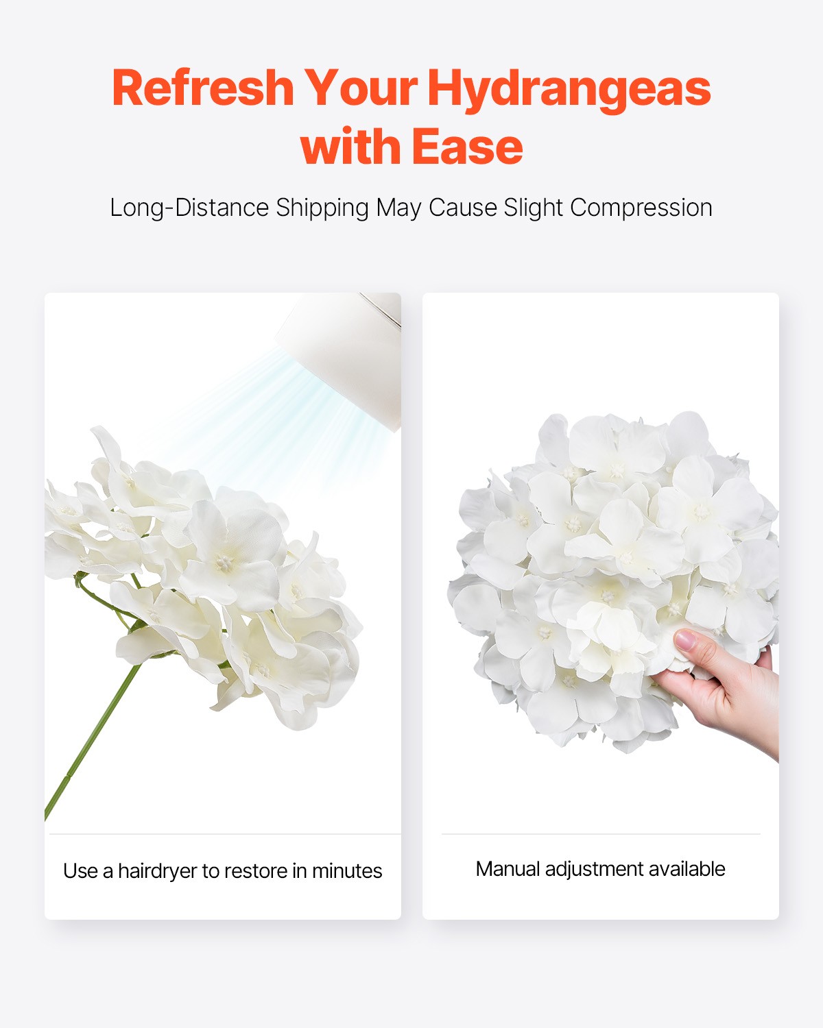 VEVOR 65 Pcs Artificial Silk Hydrangea Flowers 9.8 In Bouquet Arrangement White