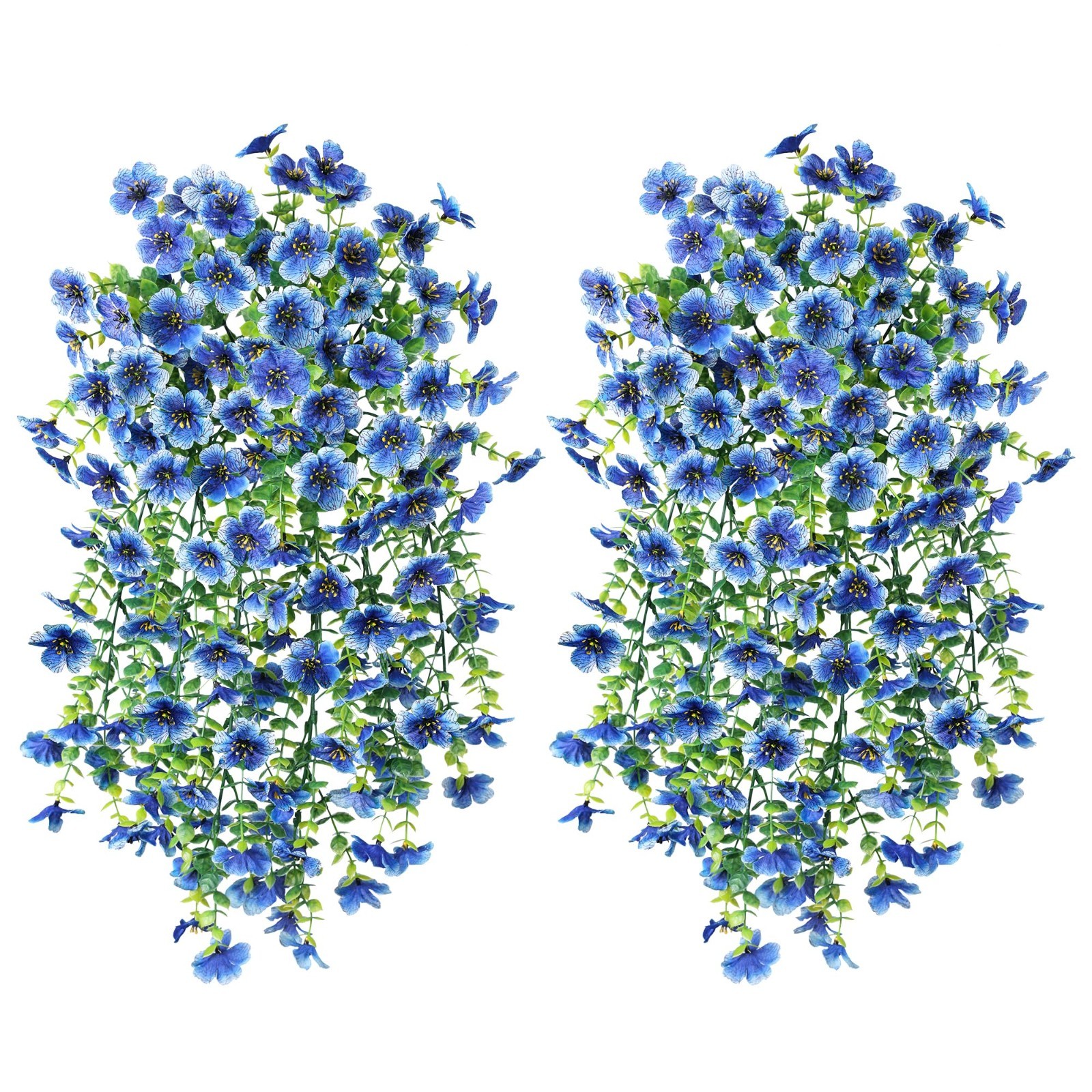 Faux Hanging Flowers – 2 PCS UV Resistant Silk Violets & Eucalyptus for Outdoor