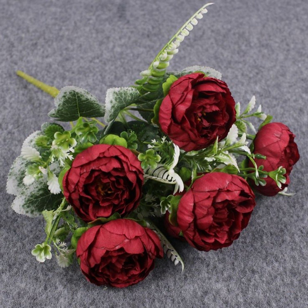 6 Head Silk Peony Bouquet Artificial Flowers for Wedding Home Decor Party