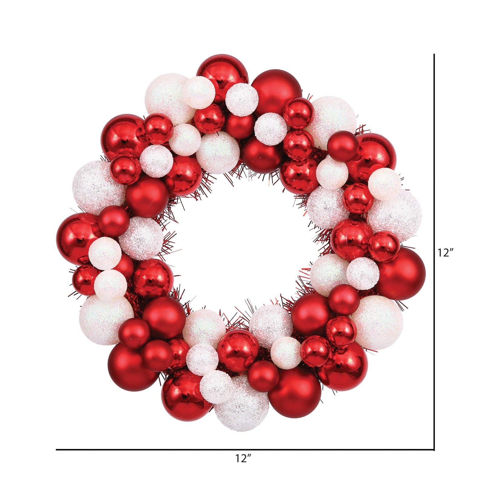 Vickerman 12″ Contemporary Plastic Ball Wreath in Shiny and Matte Red