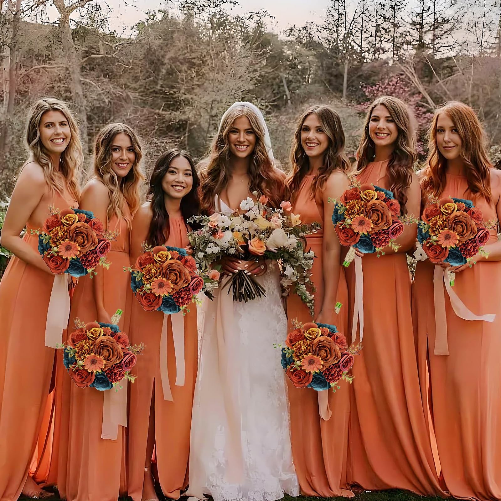 Set of 6 Bridesmaids Bouquets for Wedding – 7 inch Artificial Flower Bridesma…