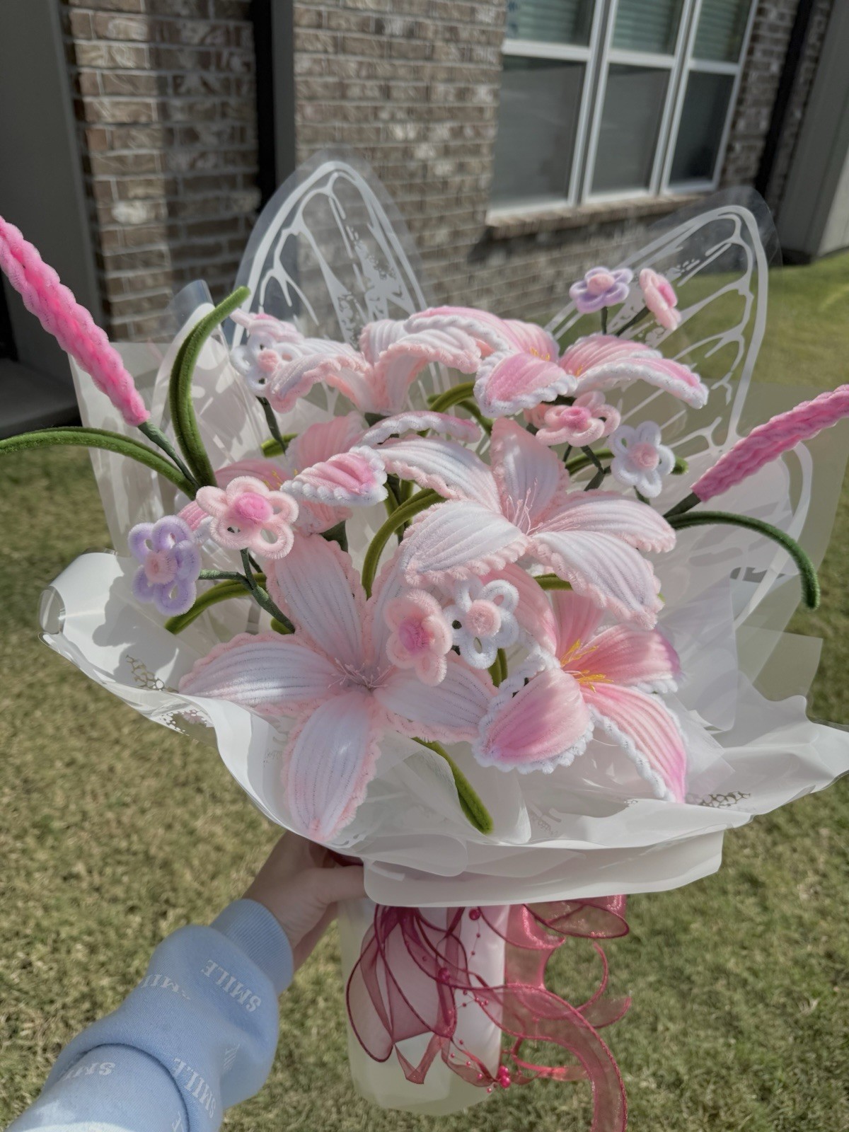 Handmade Lily Butterfly Bouquet | Pipe Cleaner Flowers | Artificial Floral Gift