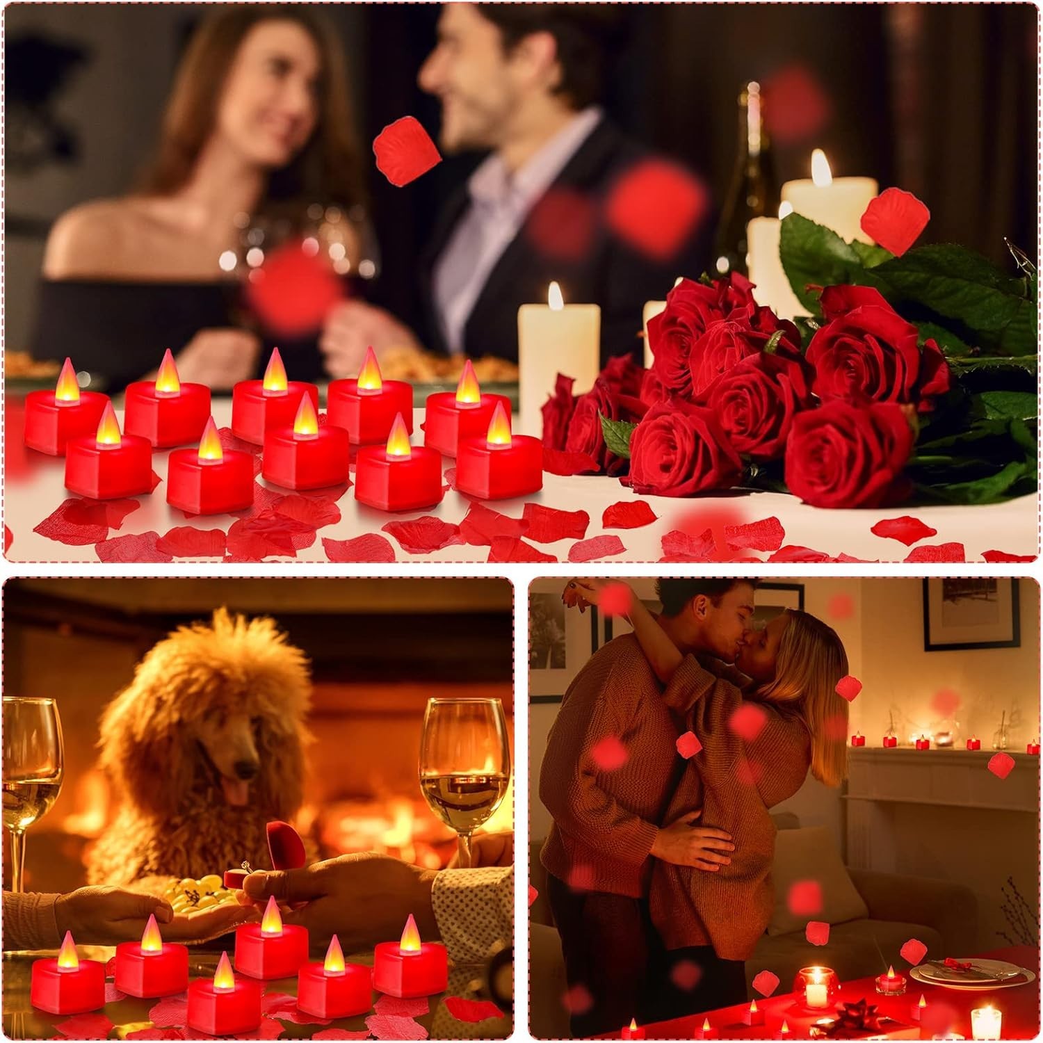 Heart Candle and Rose Petal Set – 72 LED Lights & 6000 Petals for Romantic Decor