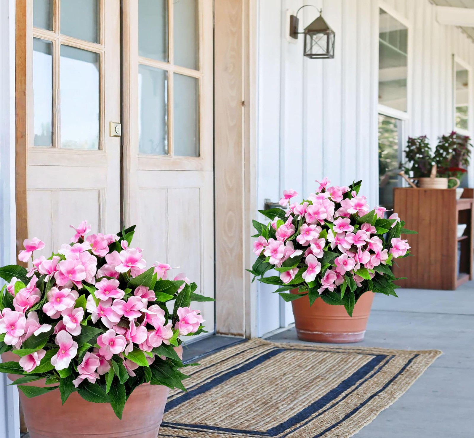 3PCS Artificial Impatiens Flowers Fake Flowers Artificial Flowers for Outdoor…