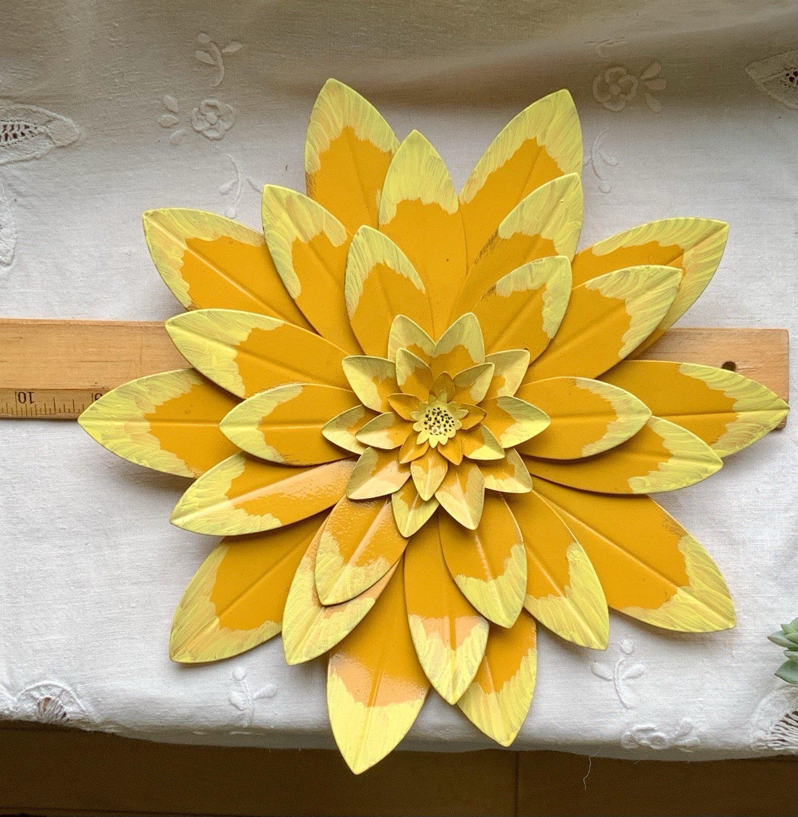 🌼Vintage Metal Flower Wall Indoor/Out Yellow Sunflower Zinnia Chrysanthemum🌻