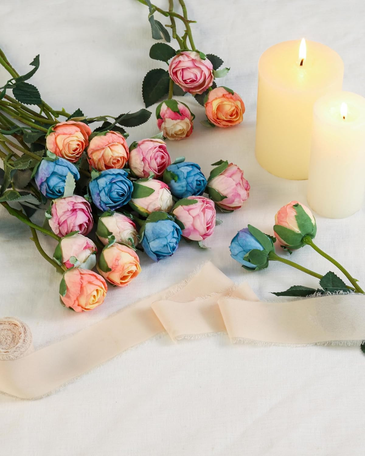 24pcs Artificial Vintage Roses Fake Mini Silk Rose Flowers with Long Stem for DI