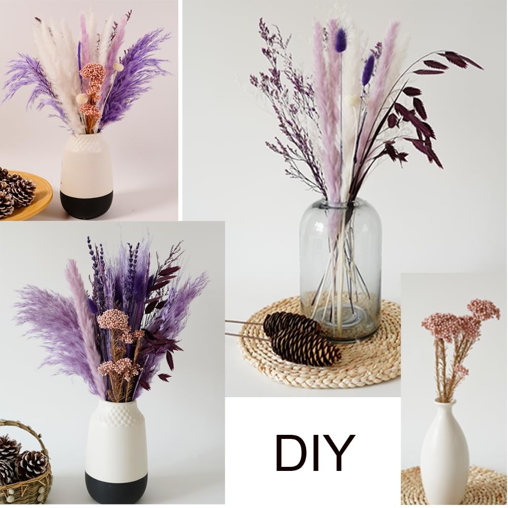 Dried Pampas Grass Bouquet 17″ Purple White Natural Bohemian Wedding Decor