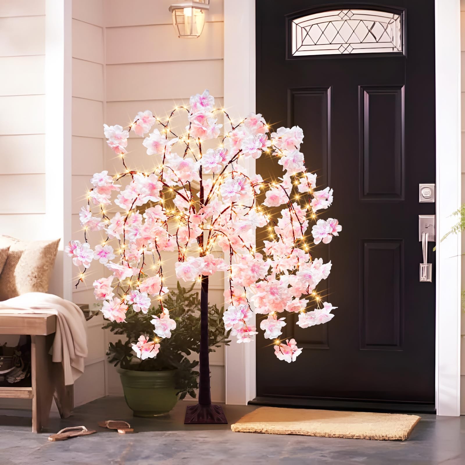 4FT Cherry Blossom Tree with 360 LED Fairy Lights Artificial Lighted Tree wit…