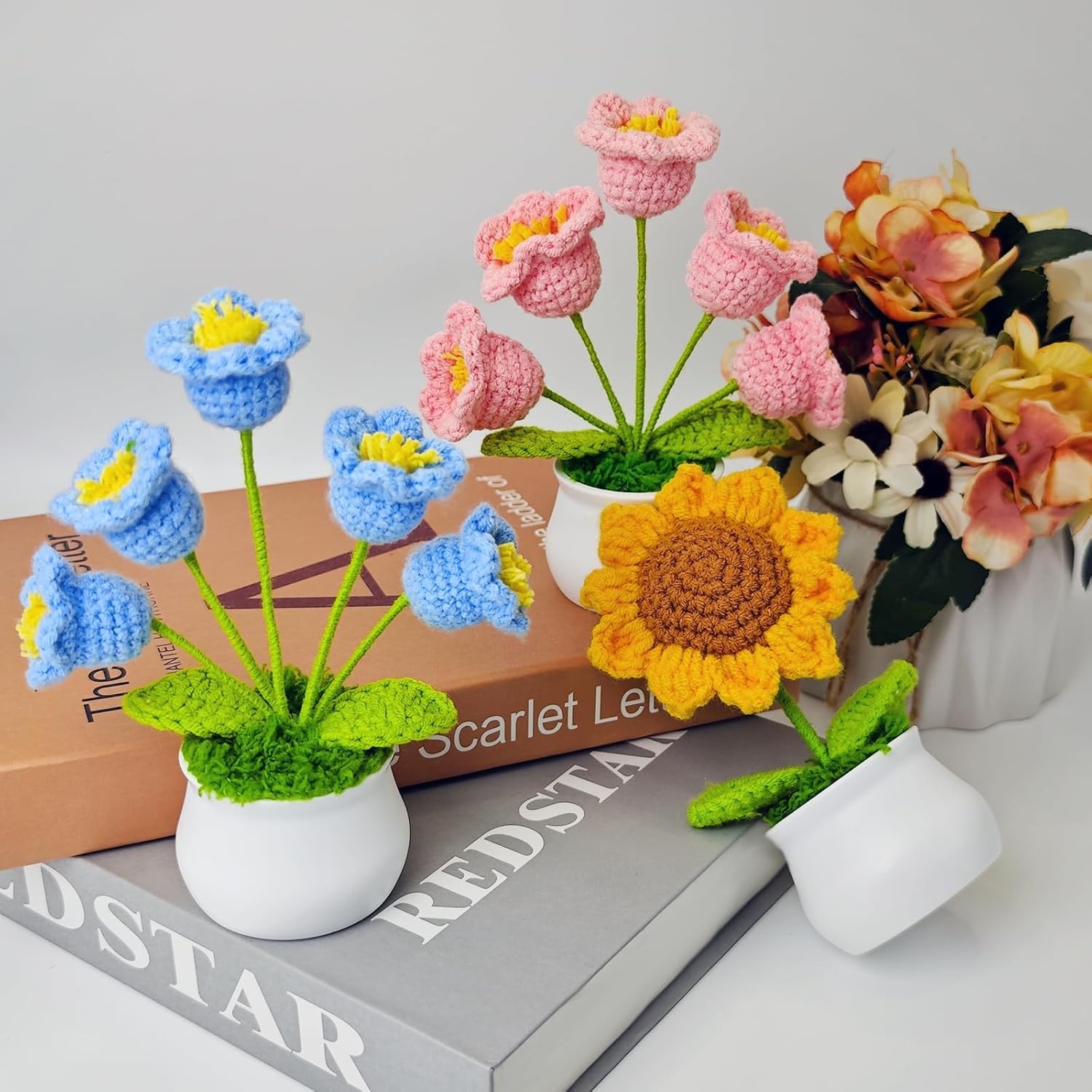 Crochet Flowers Gift Crochet Sunflower Emotional Support Plush Plant Cute Desk D