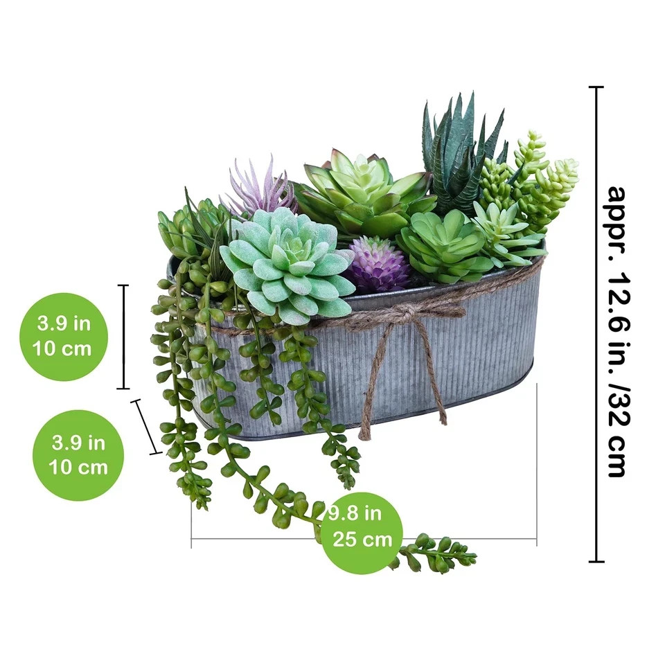 10″ Artificial Succulent Arrangement Centerpiece Fake Succulent Plants in Rus…