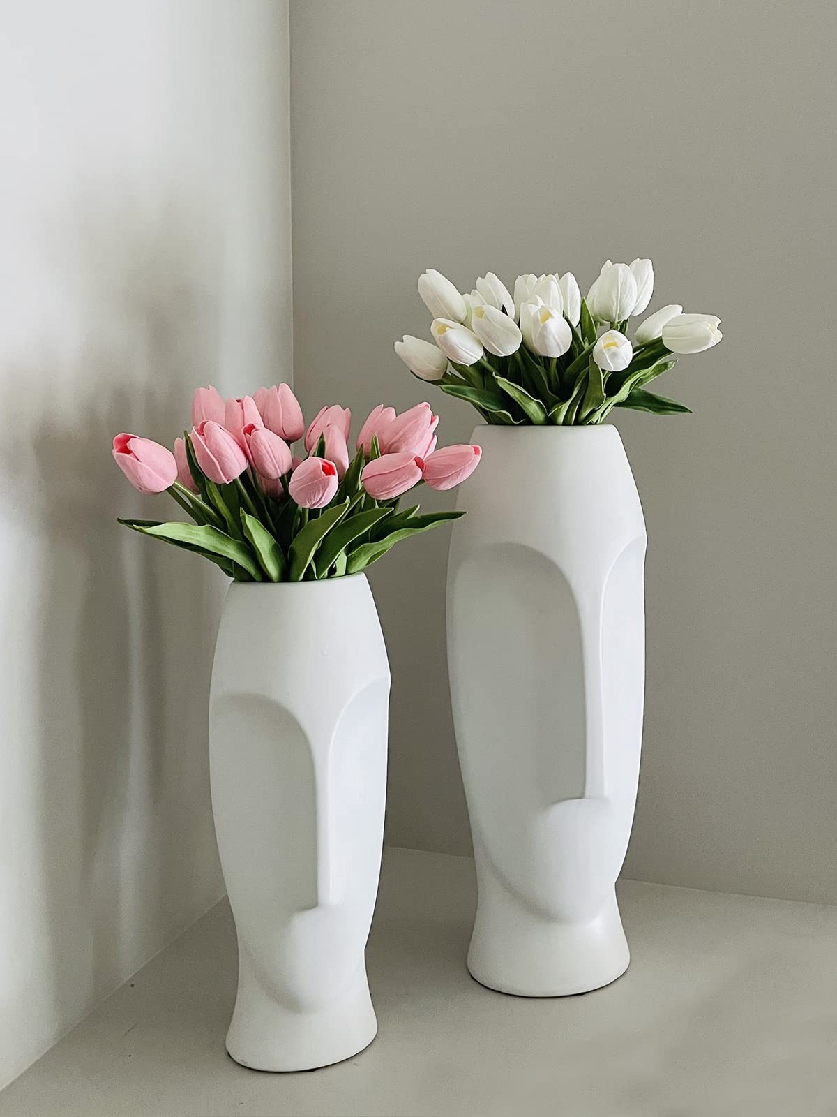 White Tulips Artificial Flowers 18Pcs Faux Silk Tulip Real Touch Tulip Fake F…