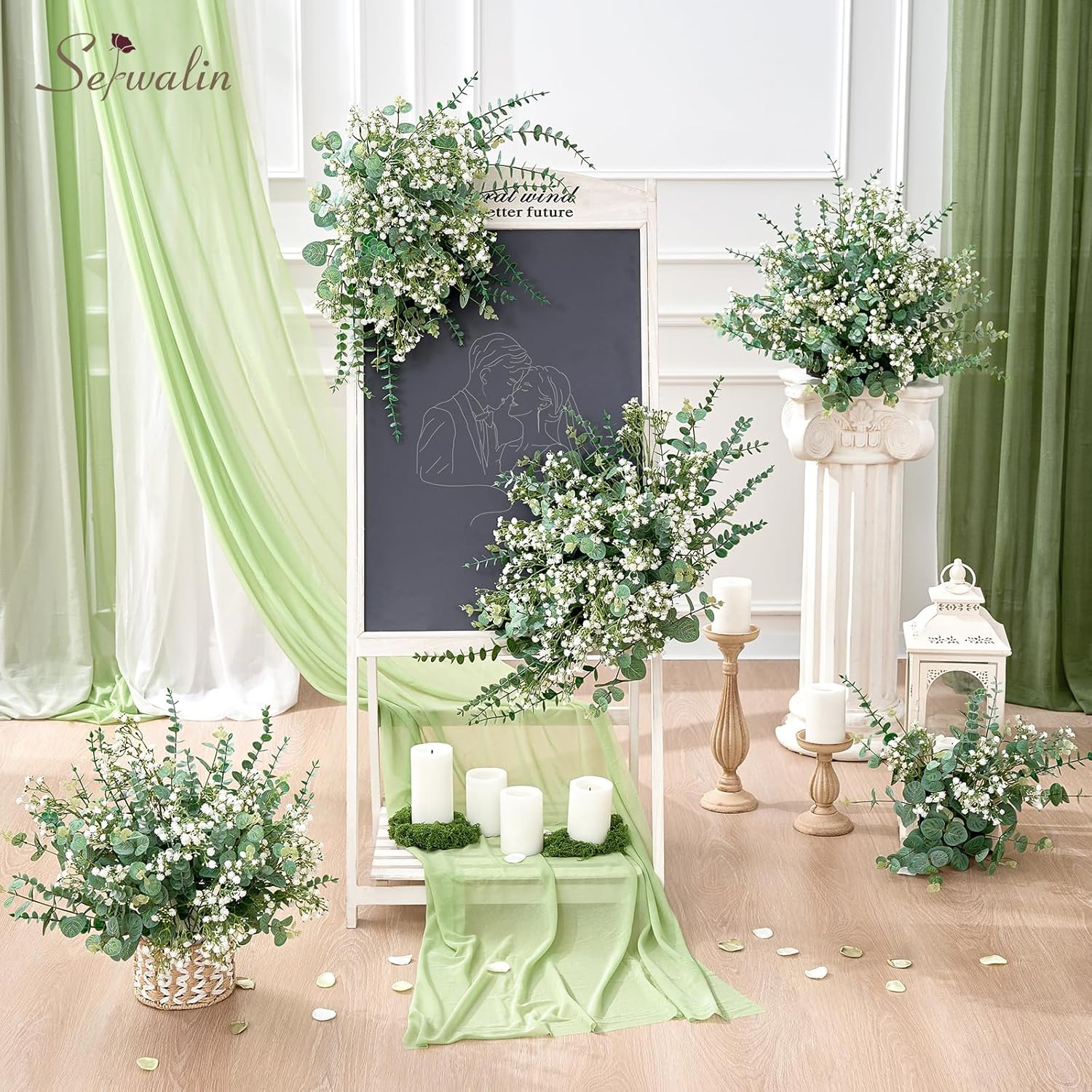 100 Pcs Eucalyptus Stems & Babys Breath Flowers for DIY Bouquets & Decor