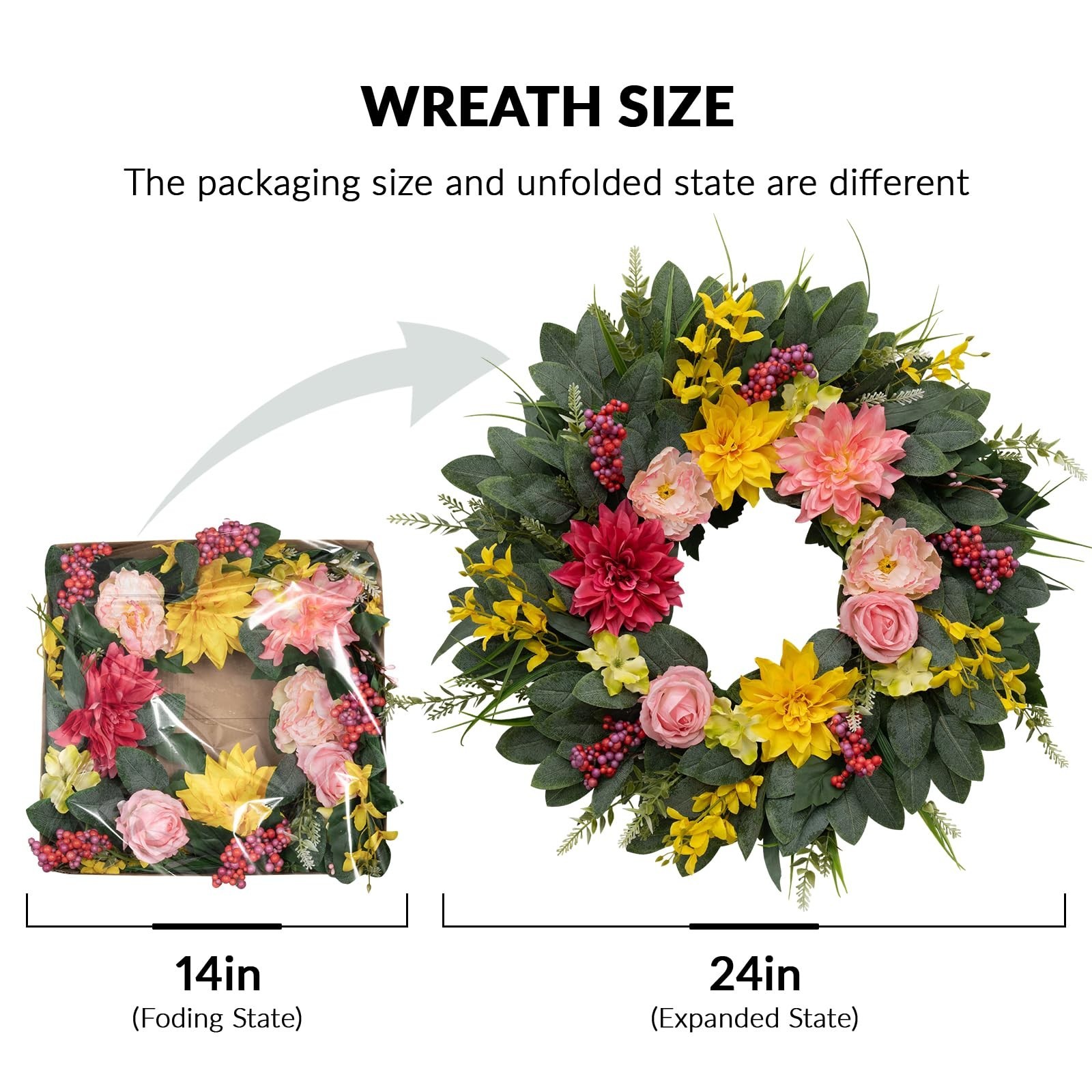 24″ Eucalyptus Wreath with Sunflowers & Daisies – All Season Door Decor, Indoor/