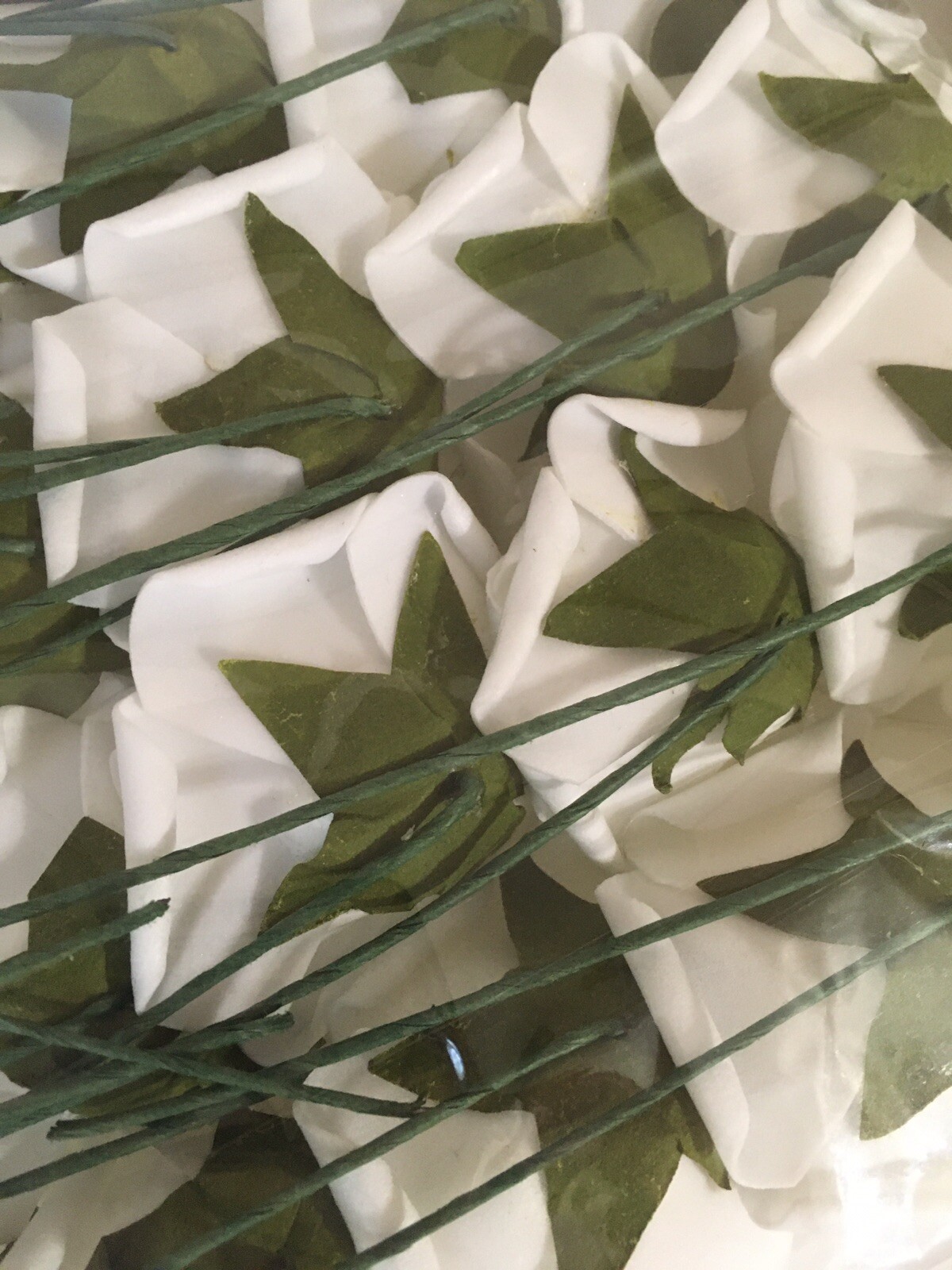 Artificial Roses with Stems Fake Flowers 50 Pc Set by Pure Garden, WHITE
