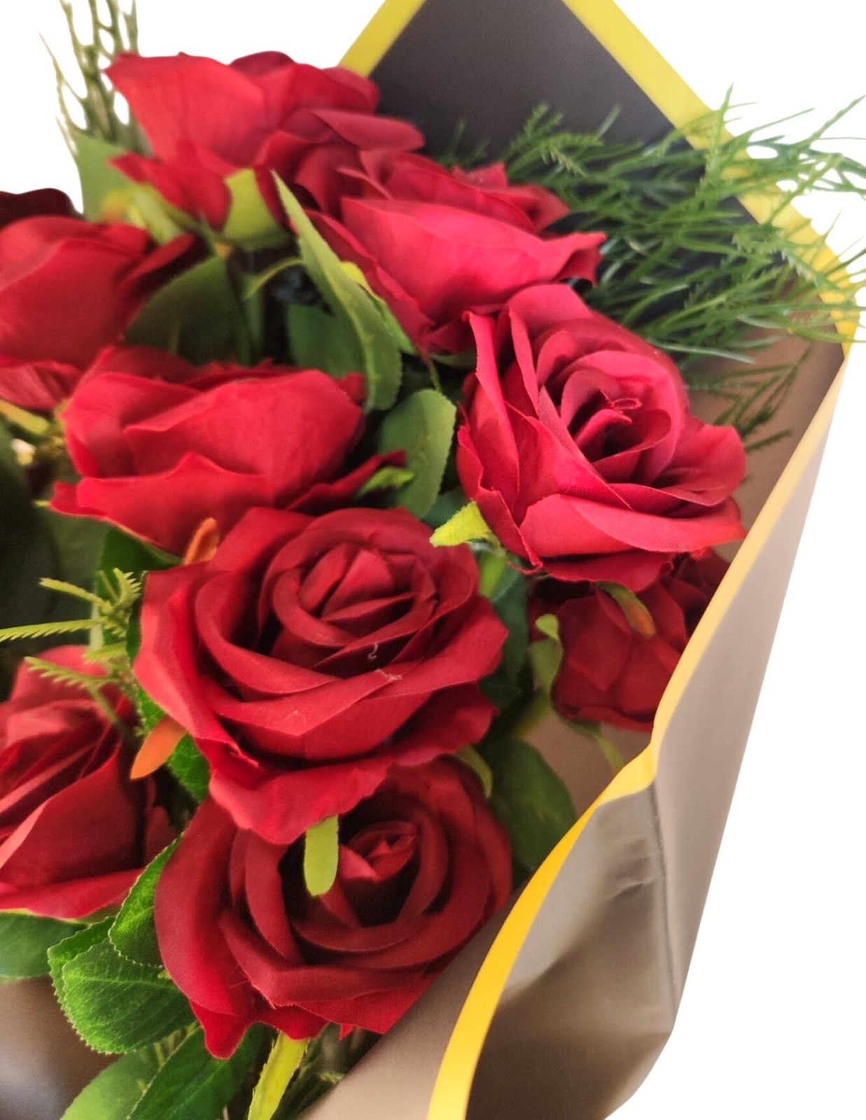 Dozen Dark Red Artificial Roses Bouquet Valentines Day Gift for Wife Romantic We