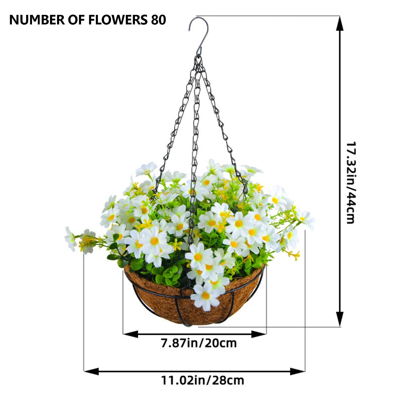 Hanging Flower Basket 2m/6.5ft Cloth Realistic Display Vibrant