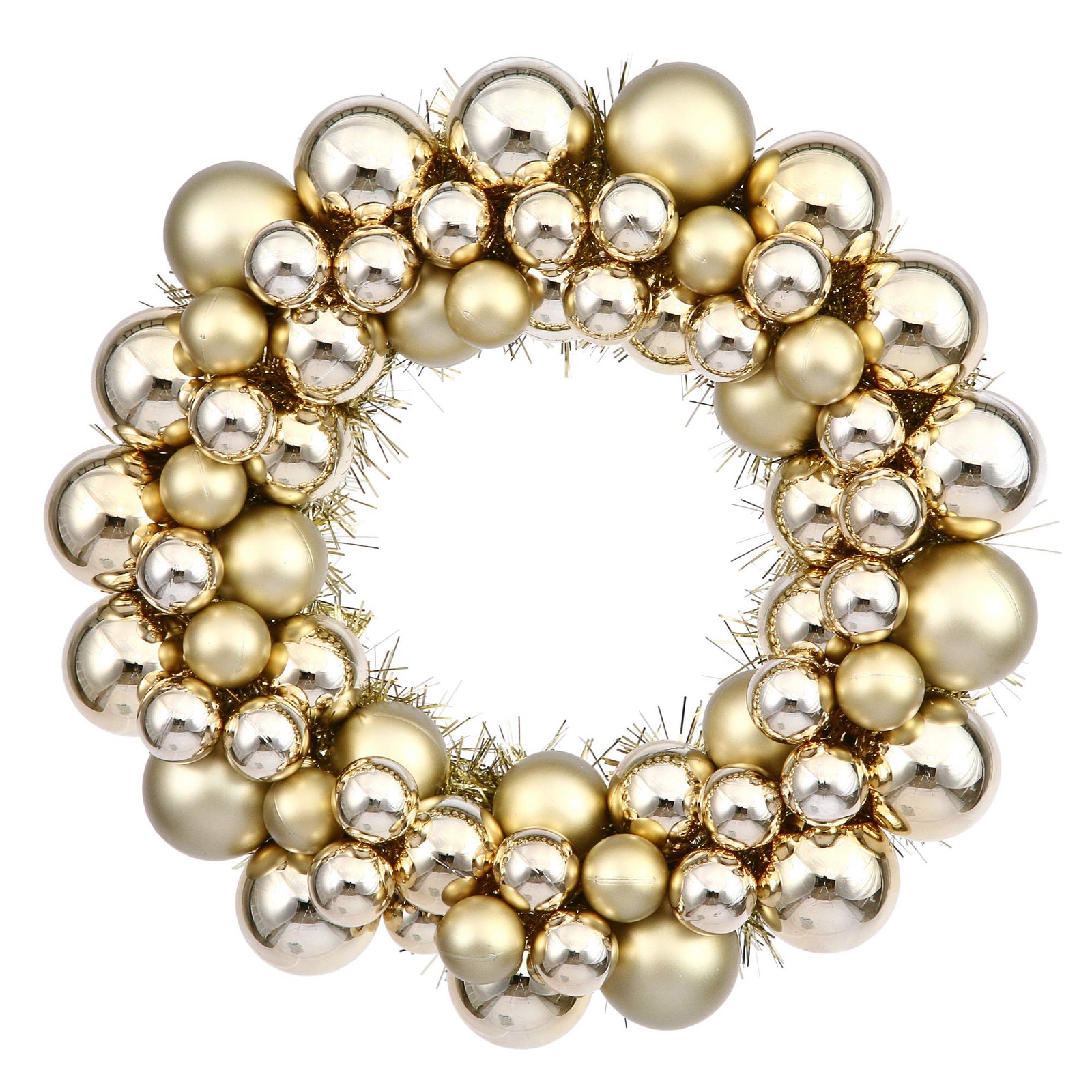 Vickerman 24″ Contemporary Plastic Ball Wreath in Shiny and Matte Gold